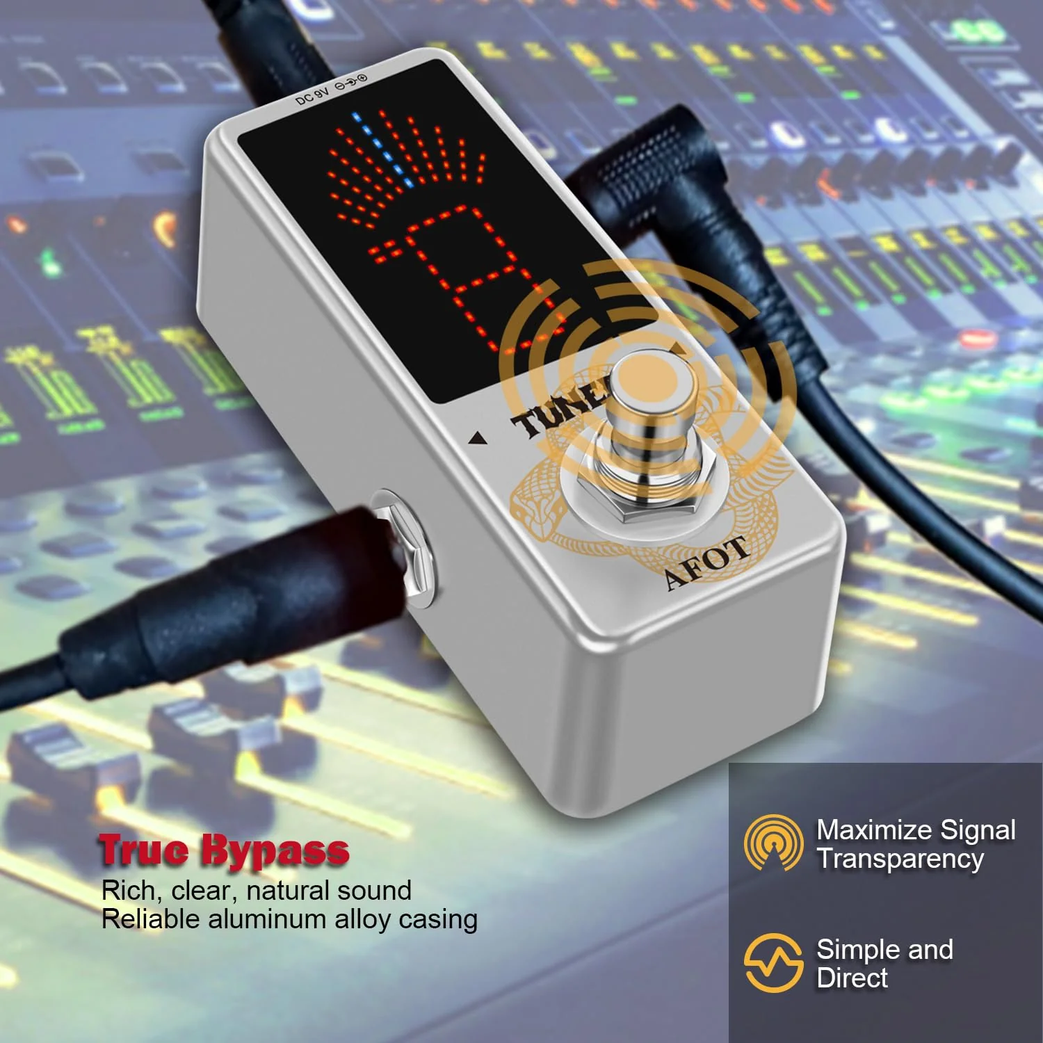 Tuner Pedal,Chromatic Guitar Tuner Pedal Fast and Accuate Tuner for High Precision ± 1 Cent with Pitch Indicator for Electric Guitar and Bass True Bypass White Tuner - Image 7