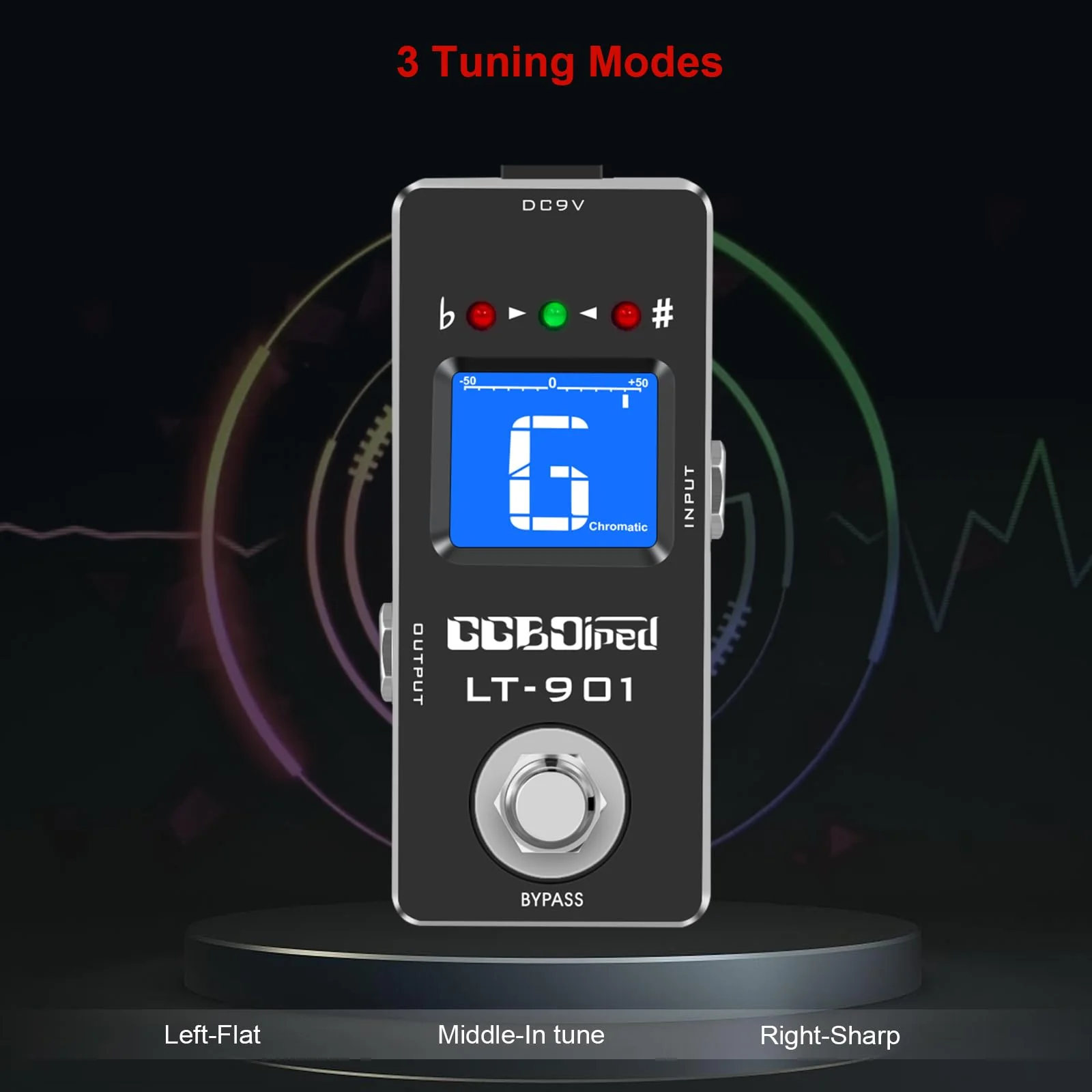 Tuner Pedal, High Precision Chromatic Guitar Tuner Pedal with LCD Indicator for Electric Guitar & Bass, Dual Independent Channel Mode, True Bypass Black Tunner Pedal - Image 4