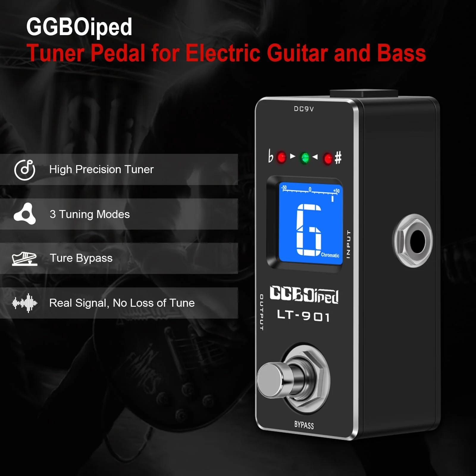 Tuner Pedal, High Precision Chromatic Guitar Tuner Pedal with LCD Indicator for Electric Guitar & Bass, Dual Independent Channel Mode, True Bypass Black Tunner Pedal - Image 5