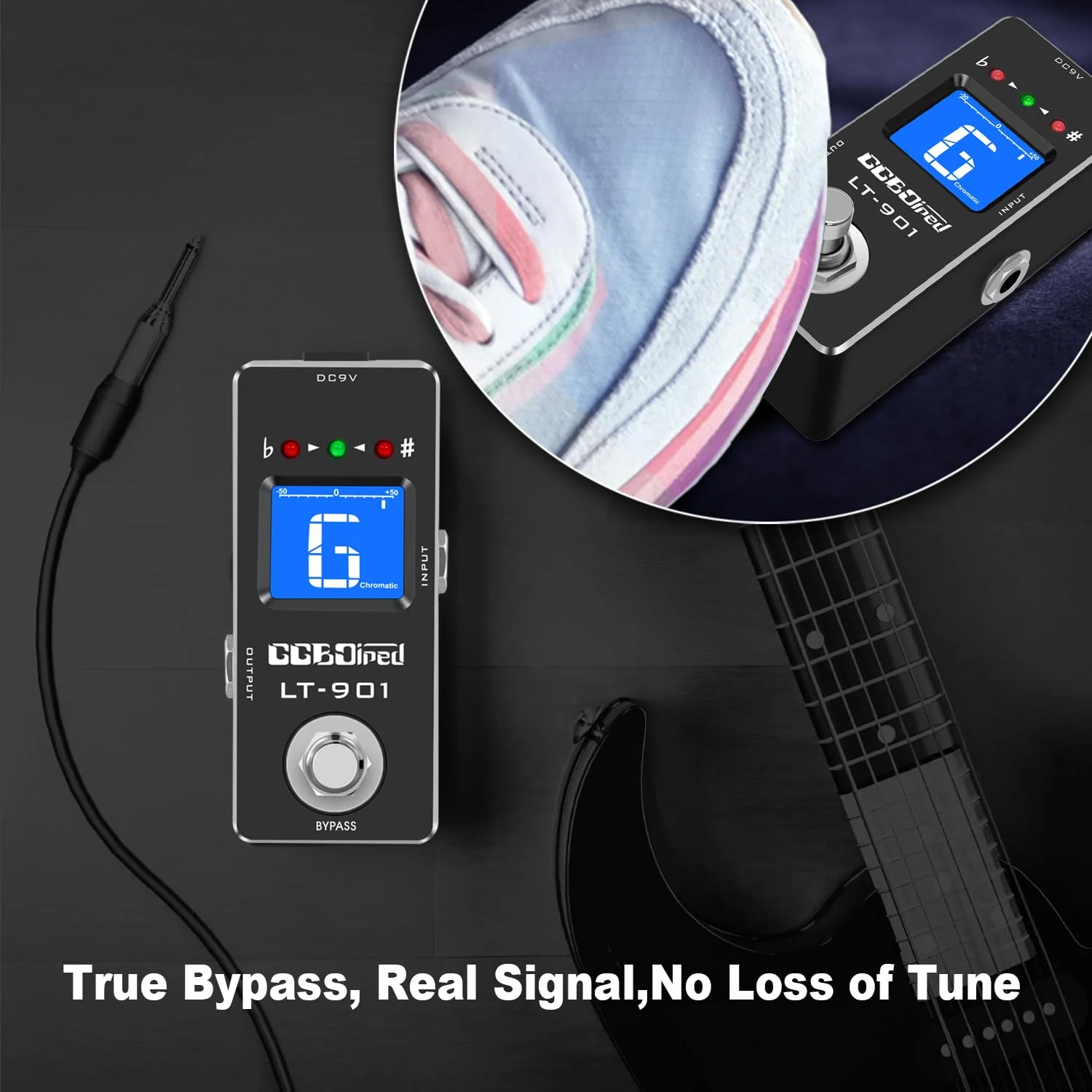 Tuner Pedal, High Precision Chromatic Guitar Tuner Pedal with LCD Indicator for Electric Guitar & Bass, Dual Independent Channel Mode, True Bypass Black Tunner Pedal - Image 7
