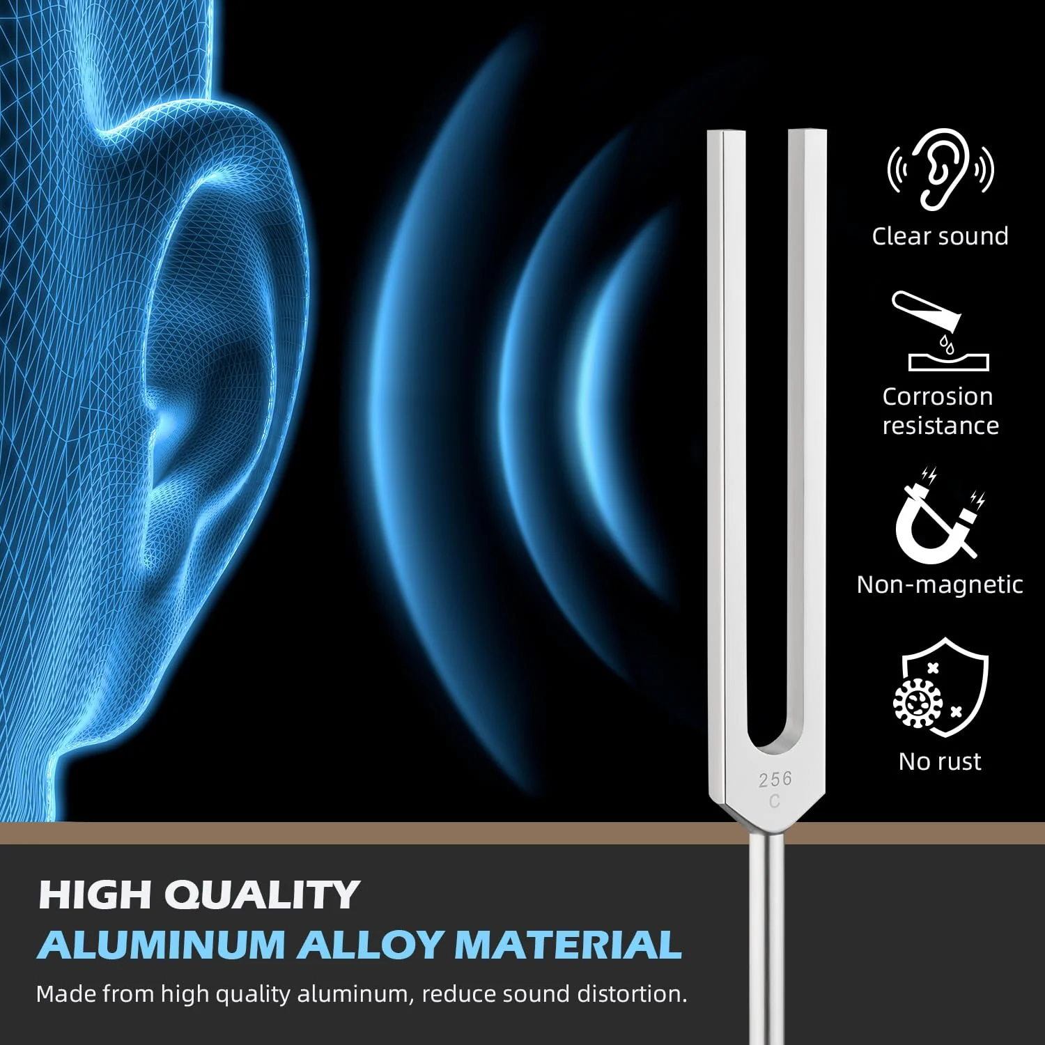 Tuning Forks for Healing, Aluminum Alloy Tuning Fork 128Hz, 136.1Hz, 256Hz, 384Hz, Hockey Puck Activator & feet, Weighted & Unweighted Tuning Fork Set with Vegan Leather Pouch 4PCS Silver - Image 3