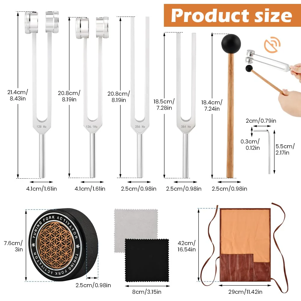 Tuning Forks for Healing Set,‌ Complete Healing Sound Set - 4-Tuning Forks (128Hz, 136.1Hz, 256Hz, 384Hz) + Accessories for Meditation, Yoga & Stress Relief‌ - Image 3