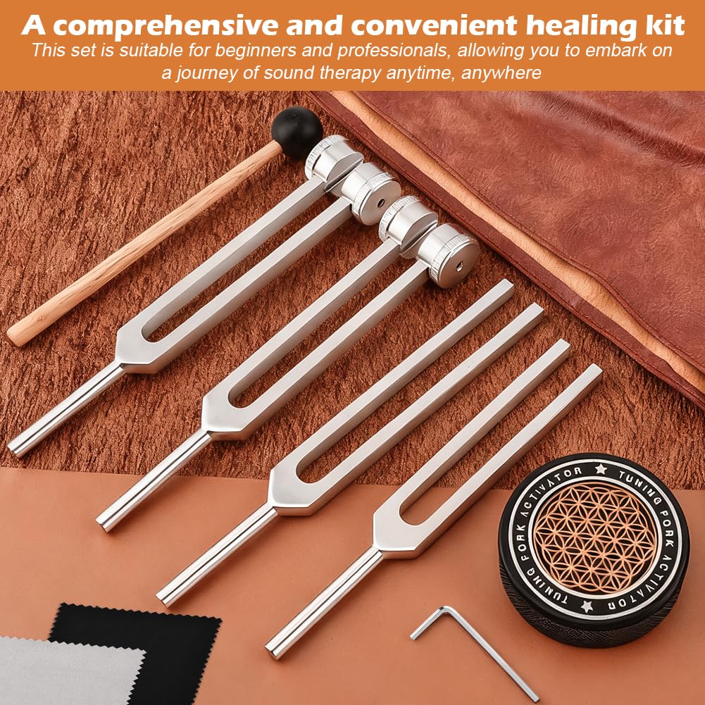 Tuning Forks for Healing Set,‌ Complete Healing Sound Set - 4-Tuning Forks (128Hz, 136.1Hz, 256Hz, 384Hz) + Accessories for Meditation, Yoga & Stress Relief‌ - Image 4