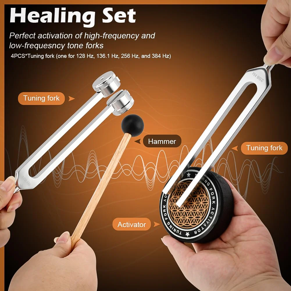 Tuning Forks for Healing Set,‌ Complete Healing Sound Set - 4-Tuning Forks (128Hz, 136.1Hz, 256Hz, 384Hz) + Accessories for Meditation, Yoga & Stress Relief‌ - Image 6