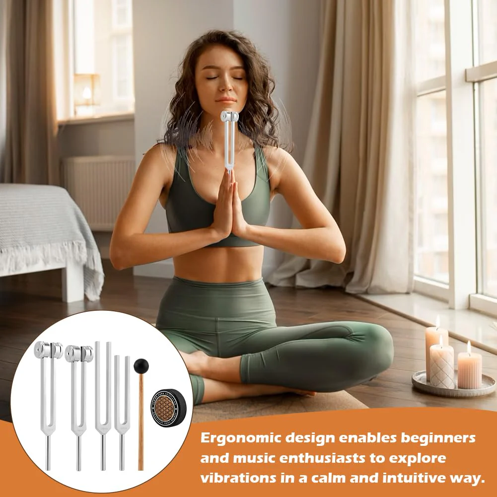 Tuning Forks for Healing Set,‌ Complete Healing Sound Set - 4-Tuning Forks (128Hz, 136.1Hz, 256Hz, 384Hz) + Accessories for Meditation, Yoga & Stress Relief‌ - Image 7