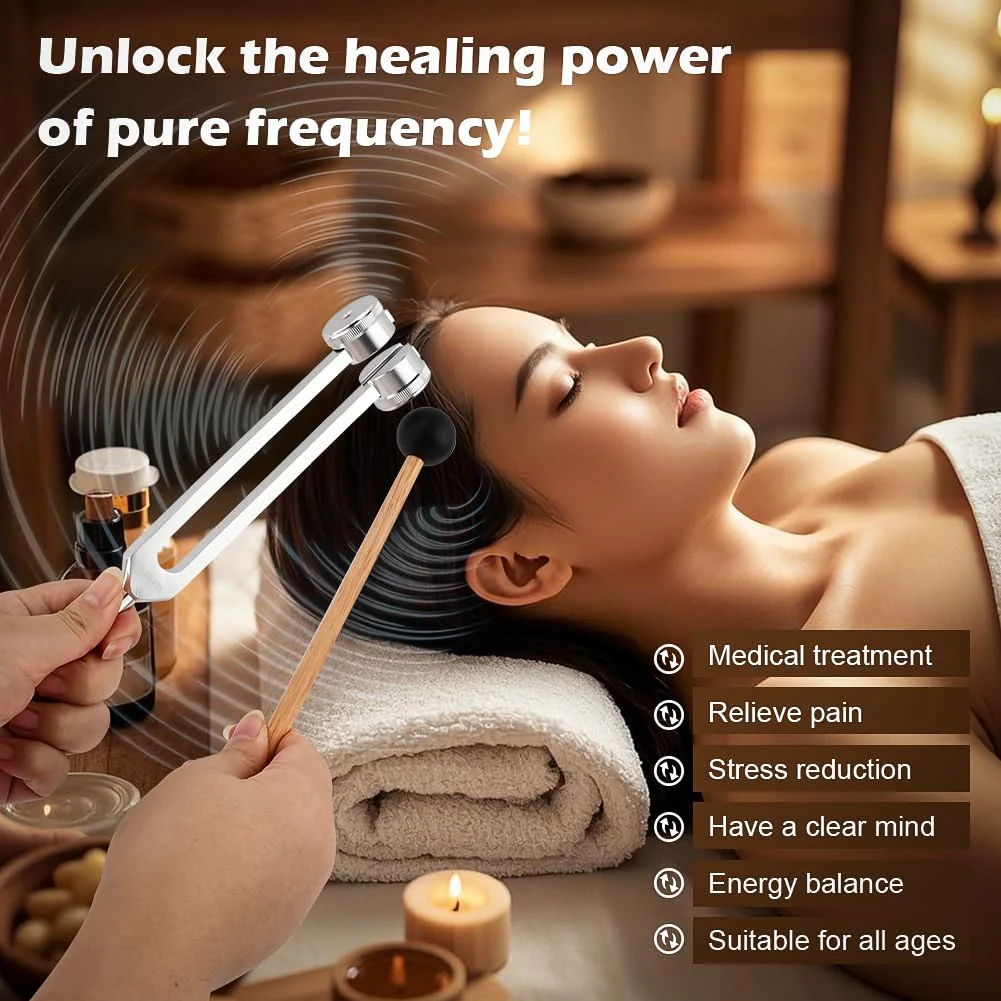 Tuning Forks for Healing Set,‌ Complete Healing Sound Set - 4-Tuning Forks (128Hz, 136.1Hz, 256Hz, 384Hz) + Accessories for Meditation, Yoga & Stress Relief‌ - Image 8