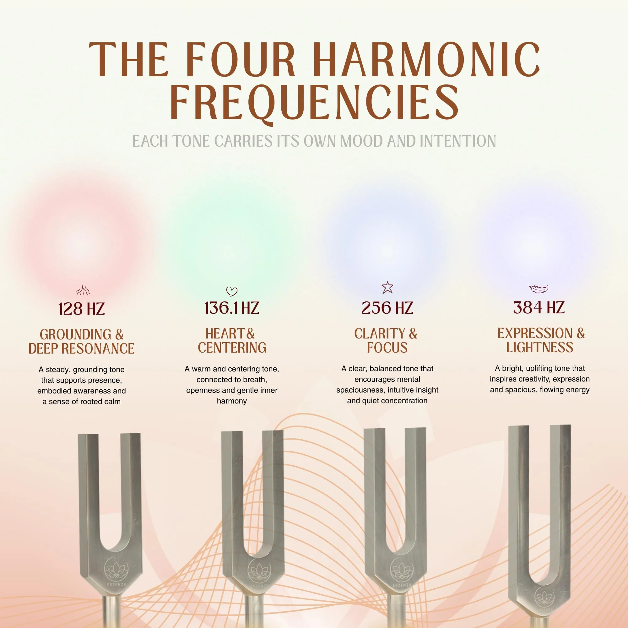 Tuning Forks for Healing Set – 128 Hz, 136.1 Hz, 256 Hz, 384 Hz Sound Healing Instruments with Bamboo Display Tray and User Guide for Sound Therapy, Meditation, Chakra Healing & Sound Bath Rituals - Image 3