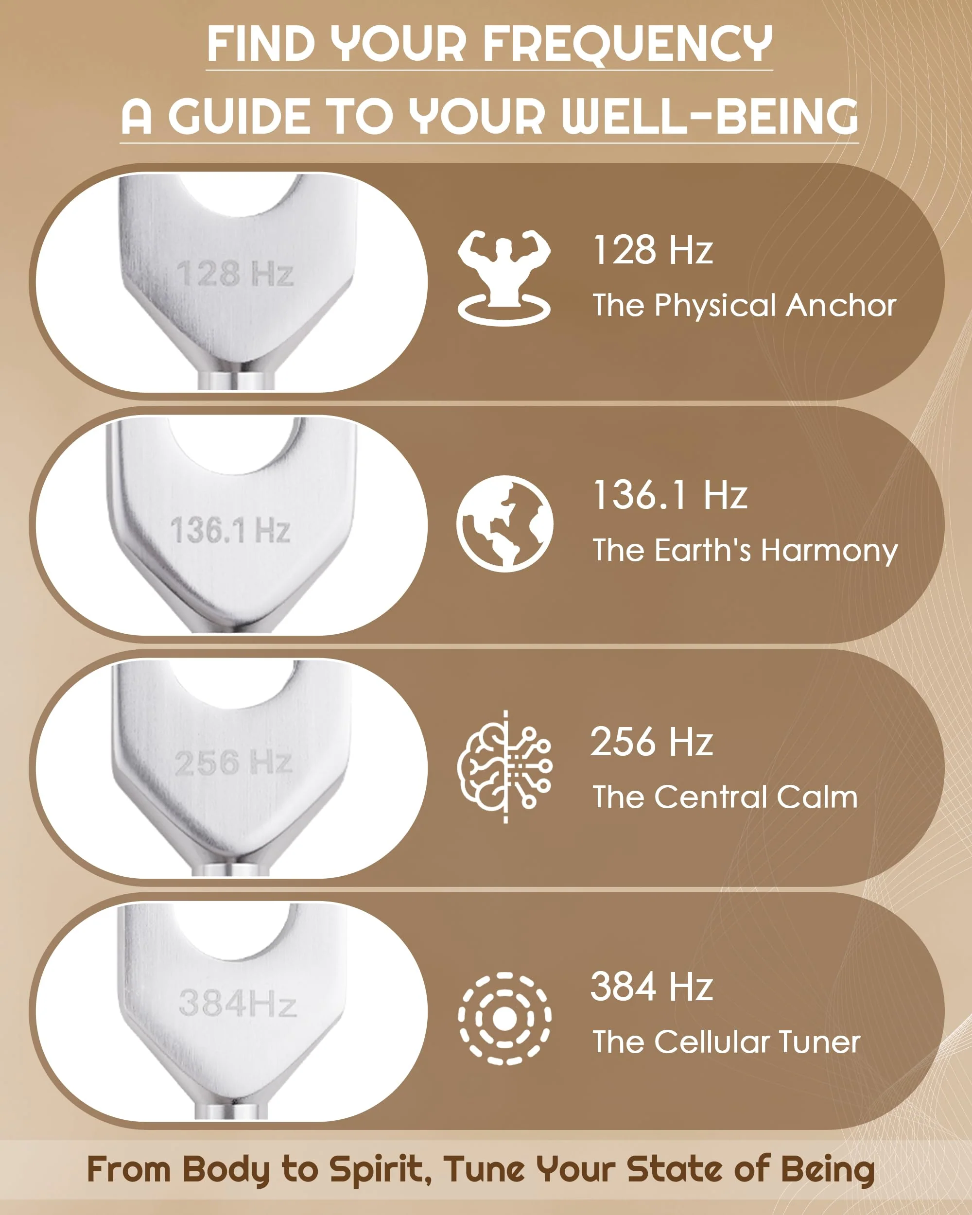Tuning Forks for Healing Set-128Hz, 136.1Hz, 256Hz, 384Hz Weighted & Unweighted with Activator & Pouch-Complete Sound Therapy Kit for Chakra Balancing, Yoga, Meditation, Stress Relief & Energy Healing - Image 4