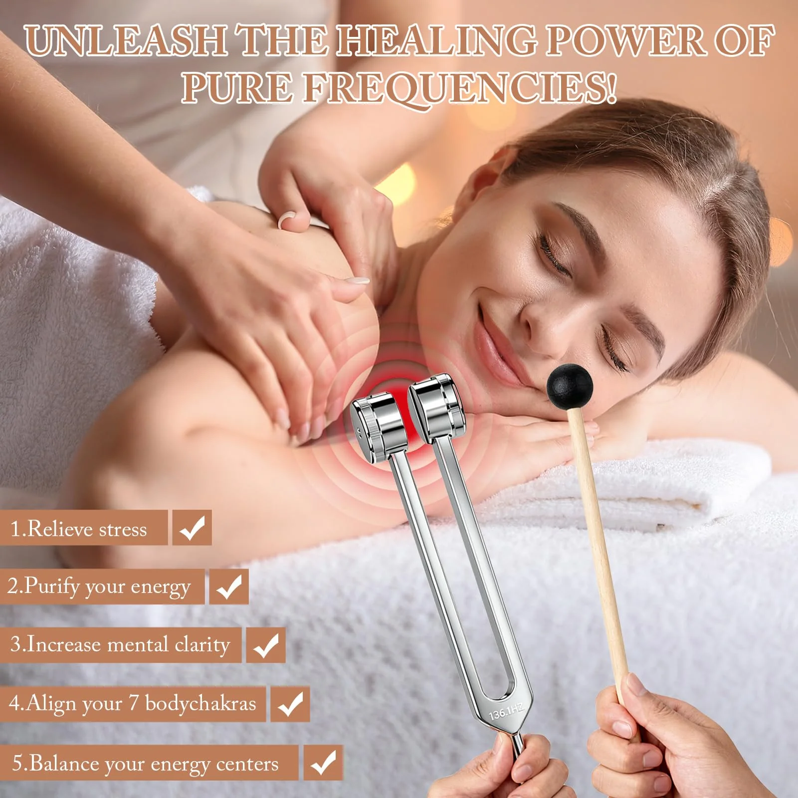Tuning Forks for Healing Set (128Hz, 136.1Hz, 256Hz, 384Hz) with Activator & Wooden Mallet, Chakra Healing, Sound Therapy, Reiki, Yoga, Energy Balancing Tools - Image 4