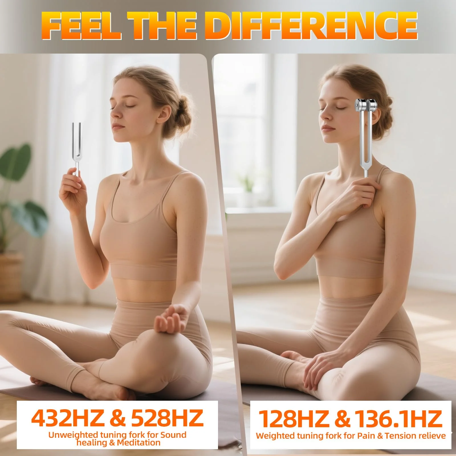 Tuning Forks for Healing(128Hz, 136.1Hz, 432Hz, 528Hz),Medical-Grade Weighted & Unweighted Tuning Forks Set with Vegan Leather Pouch &Activator, for Chakra/Sound Therapy/Yoga/Meditation - Image 5