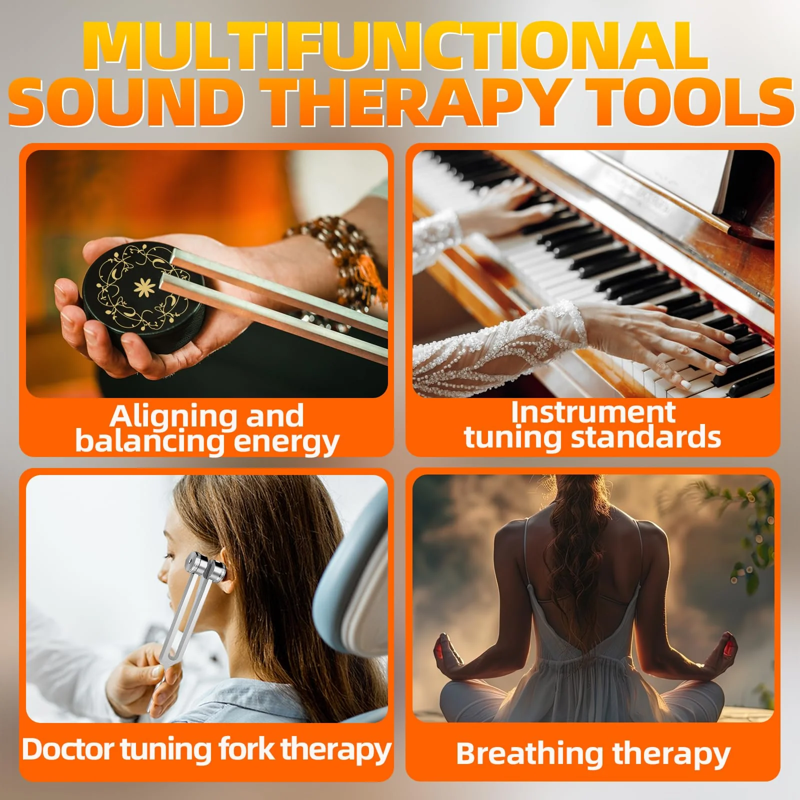 Tuning Forks for Healing(128Hz, 136.1Hz, 432Hz, 528Hz),Medical-Grade Weighted & Unweighted Tuning Forks Set with Vegan Leather Pouch &Activator, for Chakra/Sound Therapy/Yoga/Meditation - Image 7