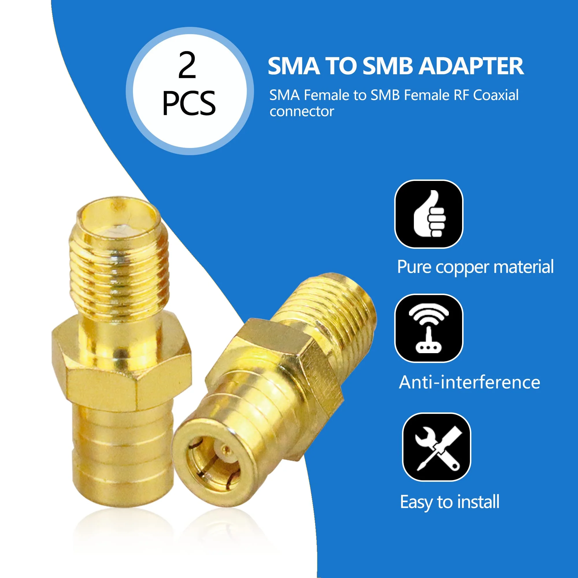TUOLNK SMA to SMB Adapter SMB Female to SMA Female Coax Connector for Coaxial Cable Radio Antenna 2pcs SMA Female to SMB Female - Image 2