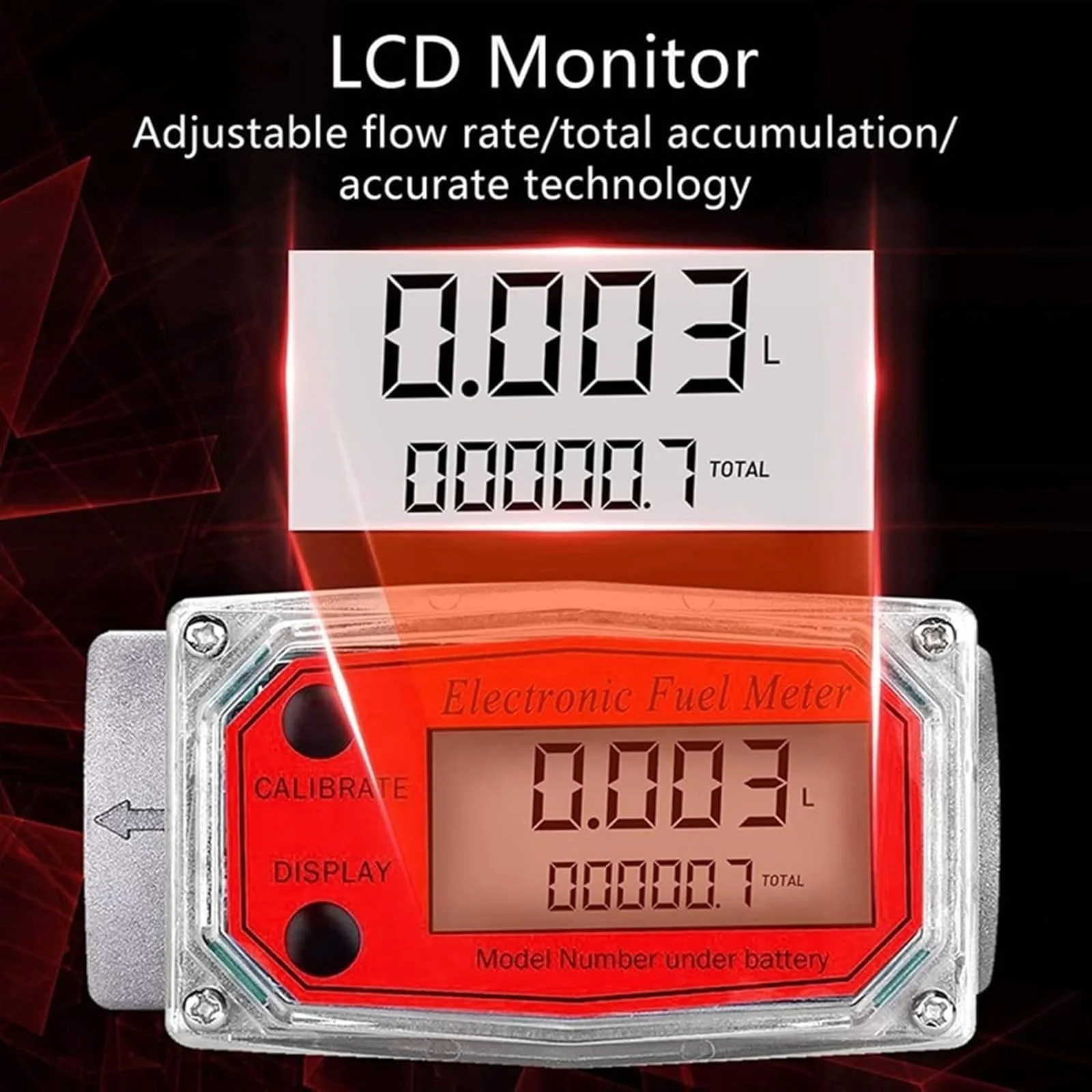 Turbine Flow Meter, 1 Inch NPT Mini Digital Turbine Flow Meter, Digital Peak Flow Meter, Fuel Flow Meter, 10-200 L, with Instant and (Red LLW-25) Red LLW-25 - Image 4