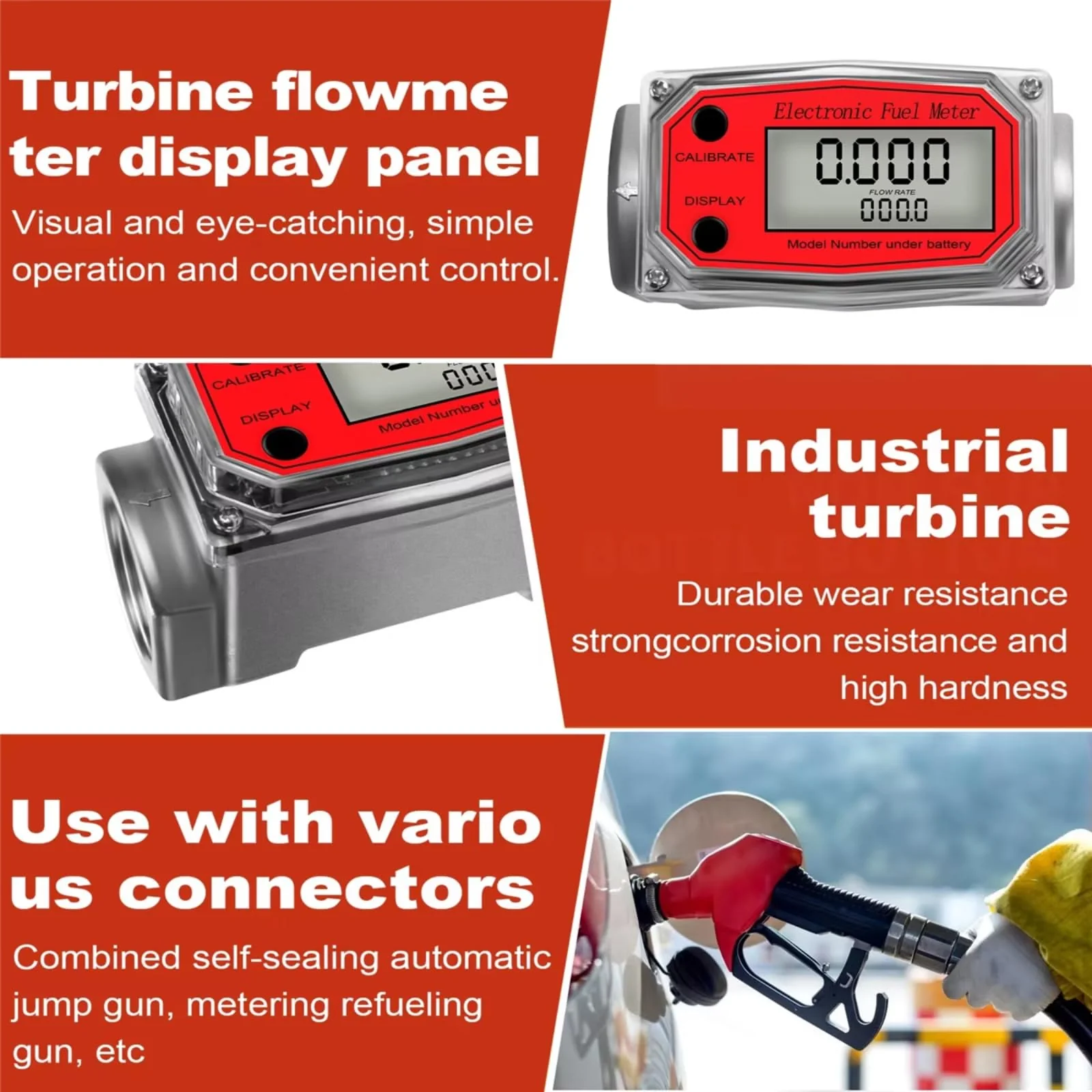 Turbine Flow Meter, 1 Inch NPT Mini Digital Turbine Flow Meter, Digital Peak Flow Meter, Fuel Flow Meter, 10-200 L, with Instant and (Red LLW-25) Red LLW-25 - Image 5