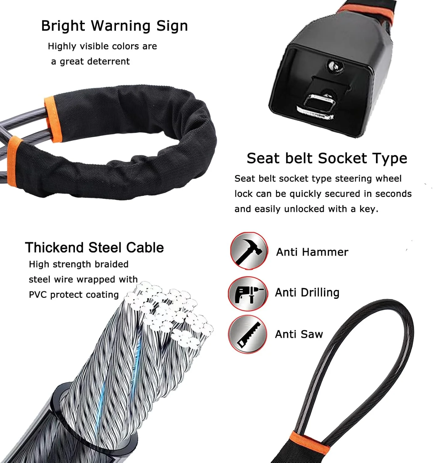Turnart Steering Wheel Lock Universal Fit Most Vehicles with Seat Belt Buckles Sturdy Lock for Car Truck SUV Van Security with 3 Keys (Black) Black - Image 3