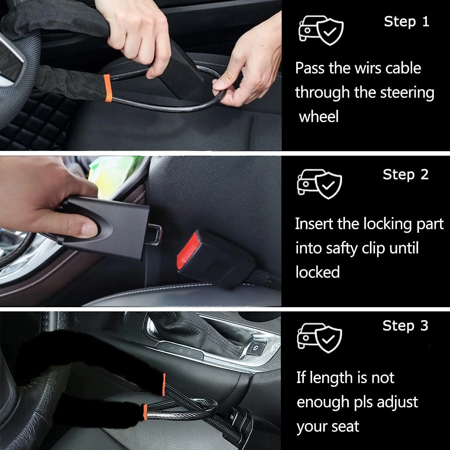 Turnart Steering Wheel Lock Universal Fit Most Vehicles with Seat Belt Buckles Sturdy Lock for Car Truck SUV Van Security with 3 Keys (Black) Black - Image 4