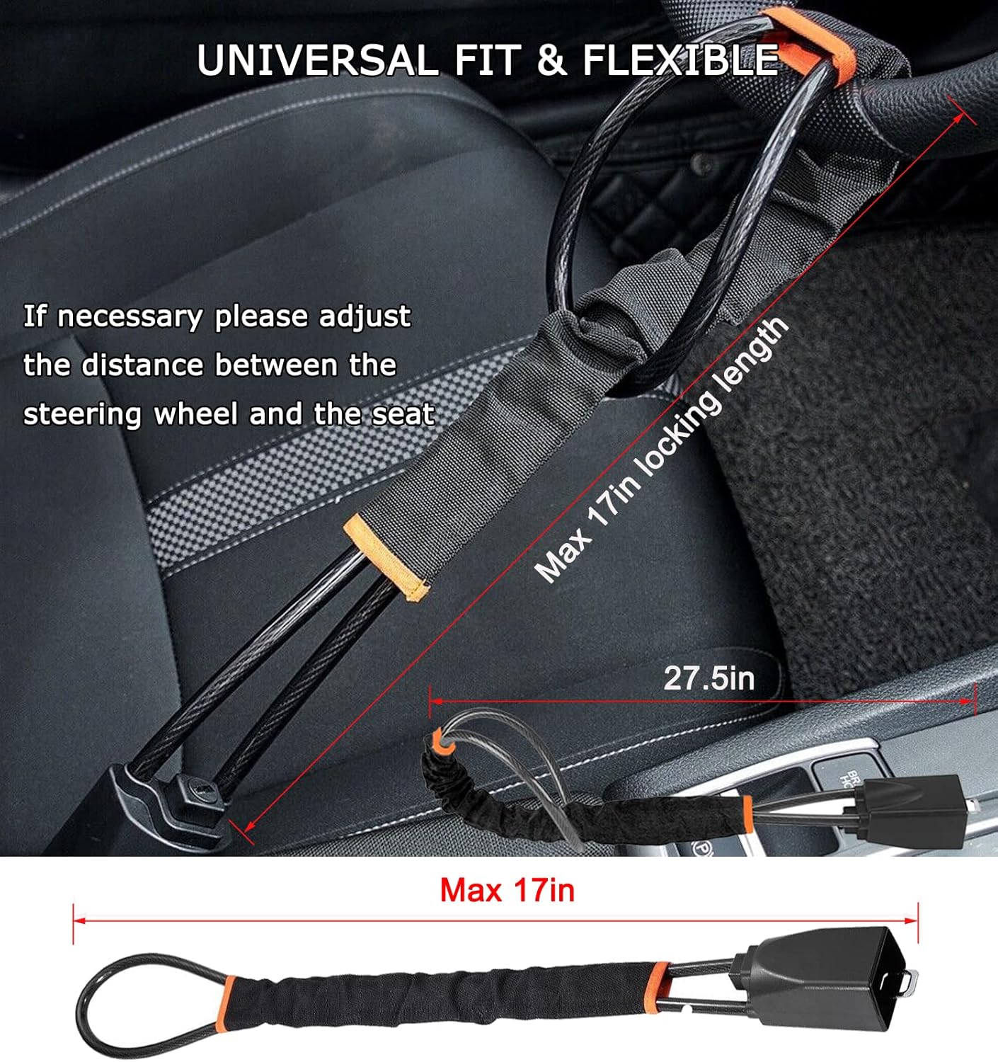 Turnart Steering Wheel Lock Universal Fit Most Vehicles with Seat Belt Buckles Sturdy Lock for Car Truck SUV Van Security with 3 Keys (Black) Black - Image 6