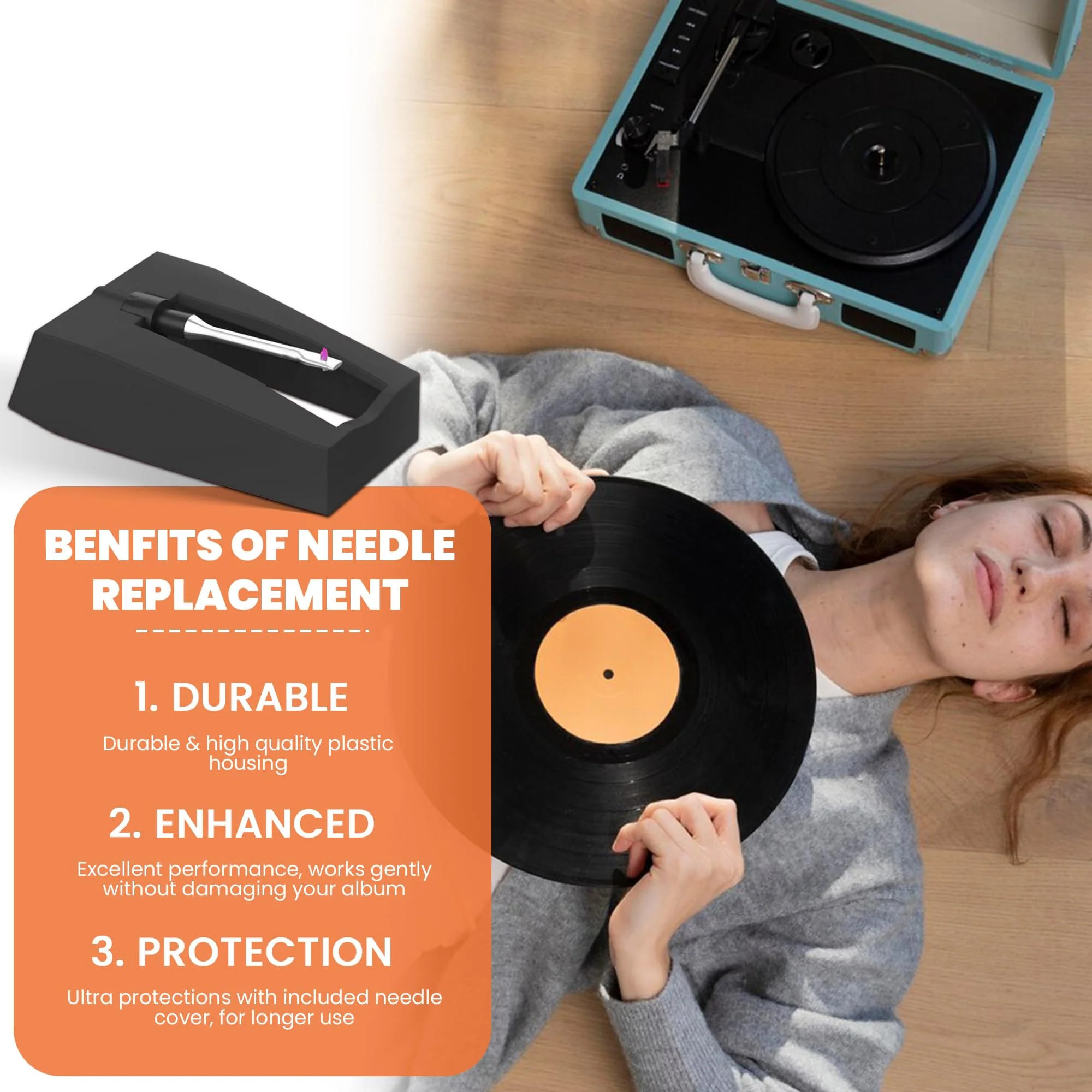 Turntable Needle Replacement - Premium Sapphire Diamond Stylus - Universal Compatibility - Superior Sound Quality - For Vinyl Record Player Turntable - For Turntables, Record Players, Suitcase - Black 3 Pack - Image 3