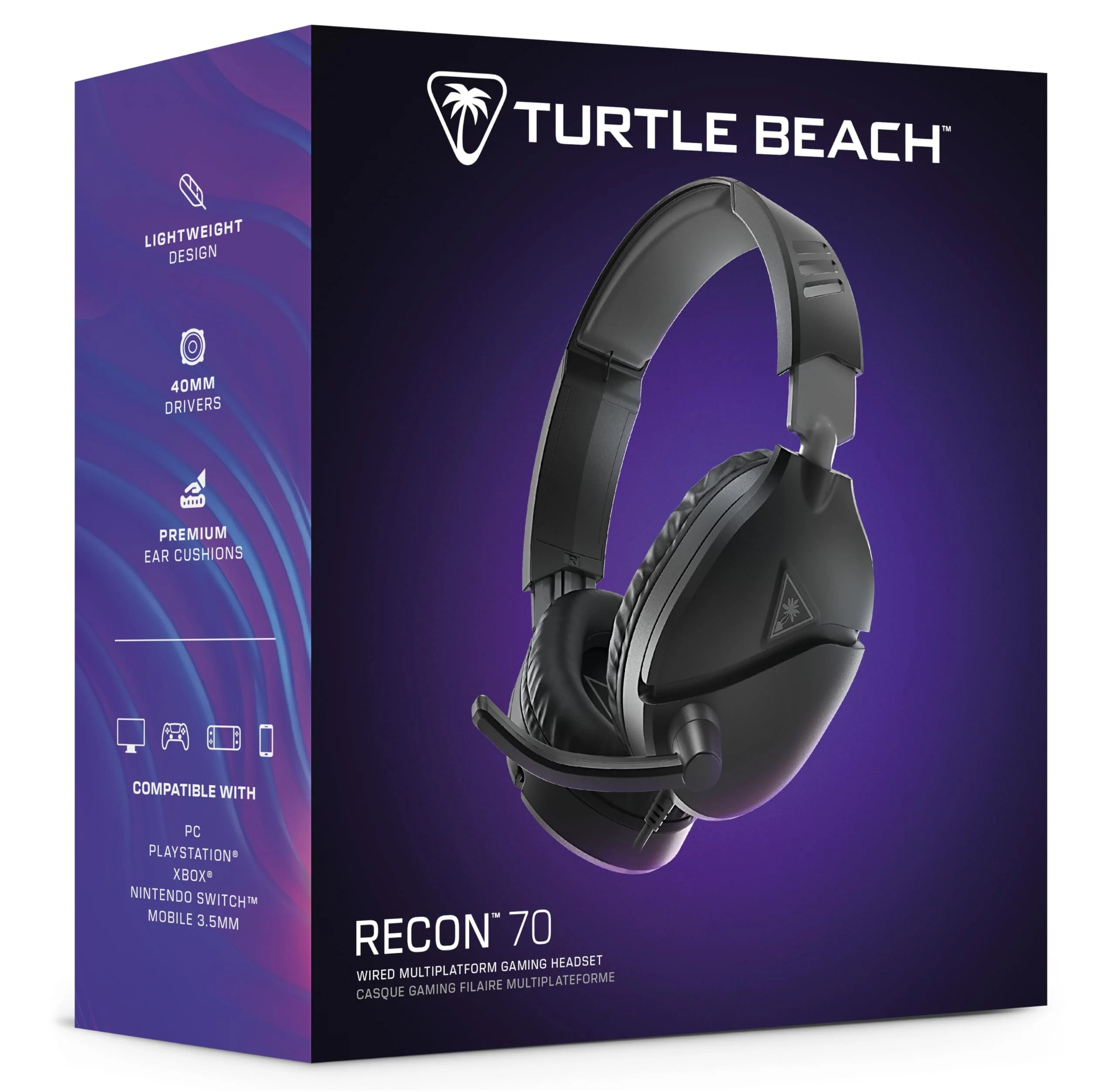 Turtle Beach Recon 70 Multiplatform Gaming Headset for PC, PS5, PS4, Xbox Series X|S, Xbox One, & Mobile w/ 3.5mm Wired Connection - Flip-to-Mute Mic, 40mm Speakers, Lightweight Design, Black - Image 9