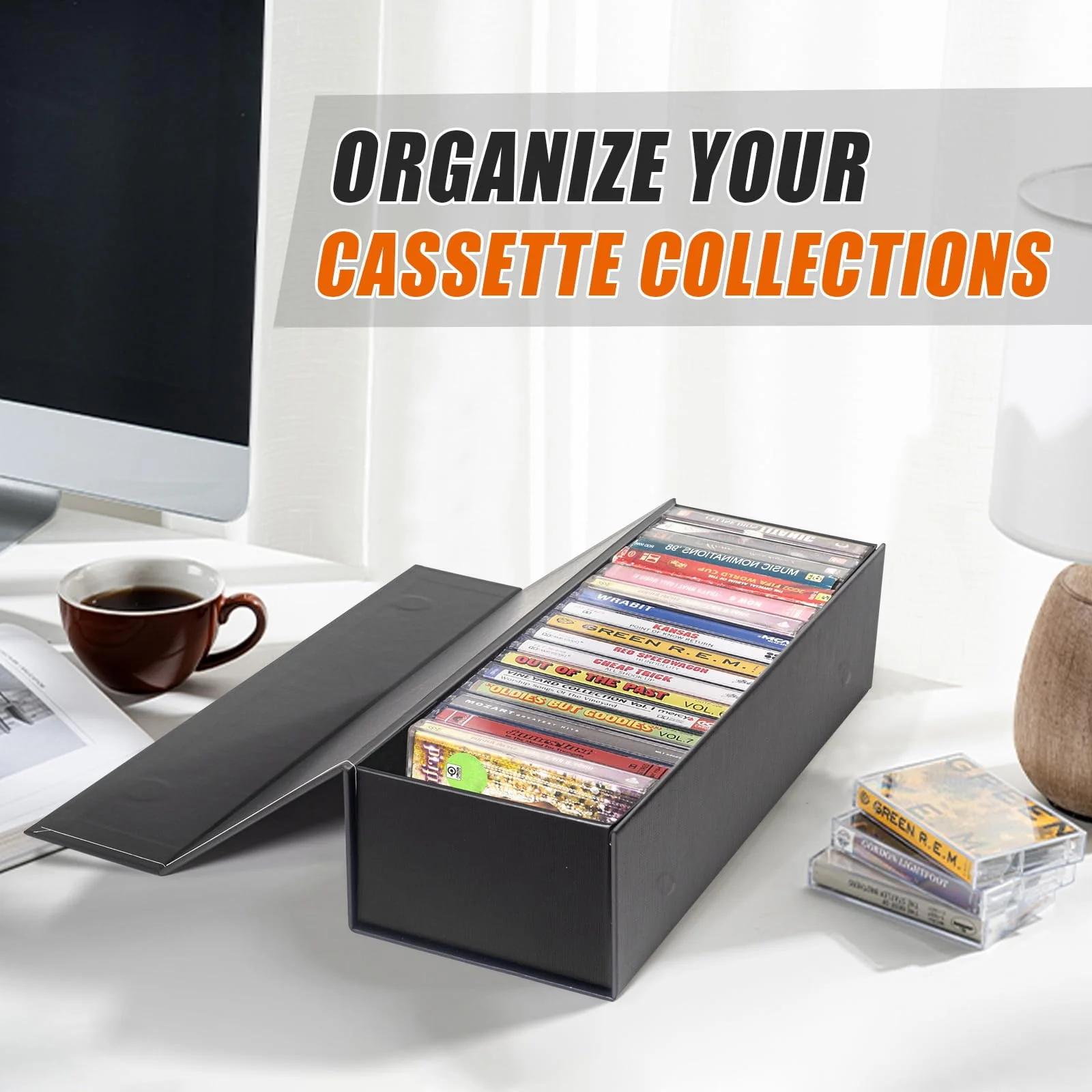 tutata Cassette Tape Storage Box, Cassette Tape Holder 14.25 x 4.5 x 3 Inch, Store Up to 20 Cassette Cases – 1 Pack - Image 7