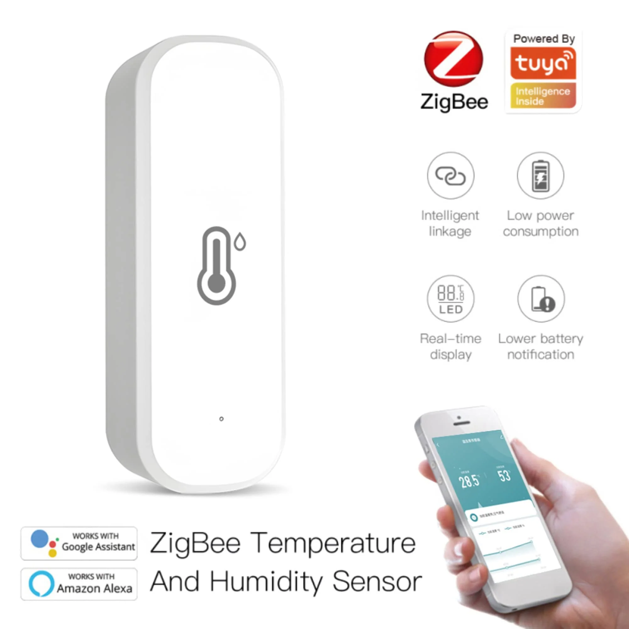 Tuya Zigbee Home Hygrometer Thermometer Sensor WiFi Temperature Humidity Sensor with Wireless Smart Temperature Humidity Detector 1 Zigbee (Need zigbee gateway) - Image 2