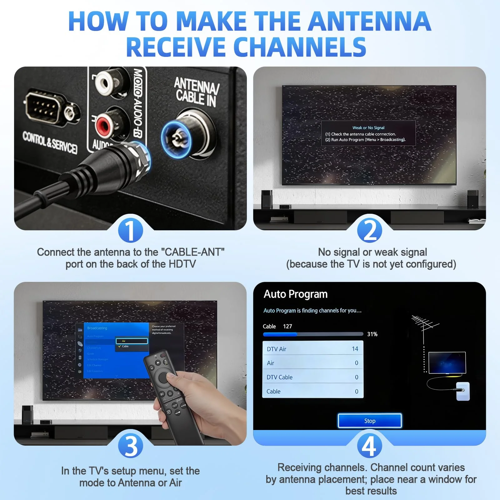 TV Antenna for HD Smart TV Indoor,1000+ Miles Range Digital Outdoor TV Antenna for Free Local Channels, Supports 8K/4K/1080P,33ft Coax Cable Noir - Image 2