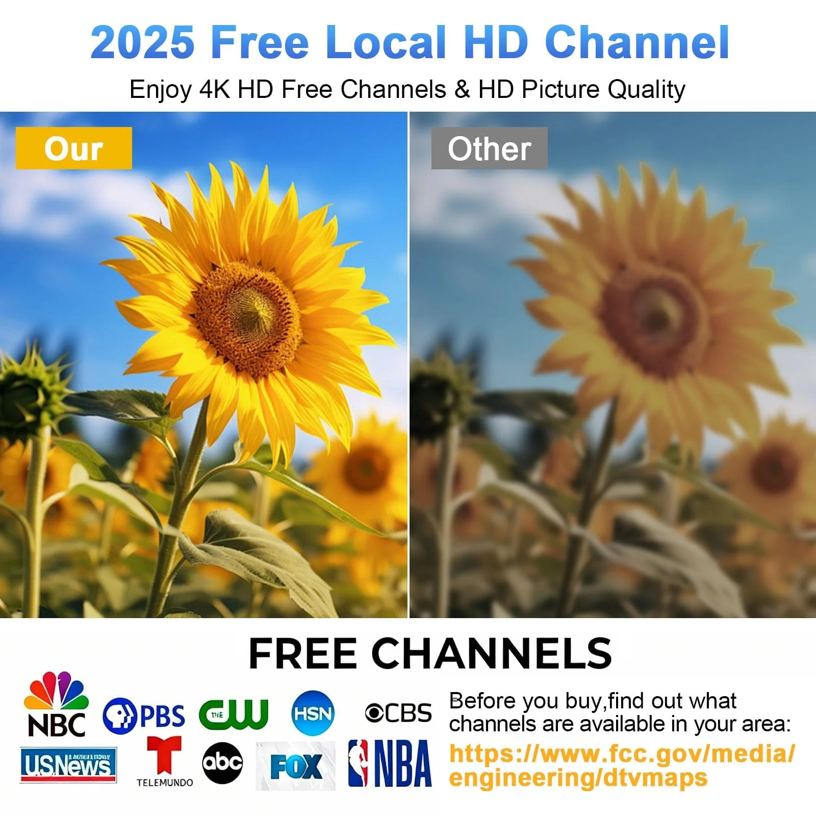 TV Antenna for HD Smart TV Indoor,1000+ Miles Range Digital Outdoor TV Antenna for Free Local Channels, Supports 8K/4K/1080P,33ft Coax Cable Noir - Image 3