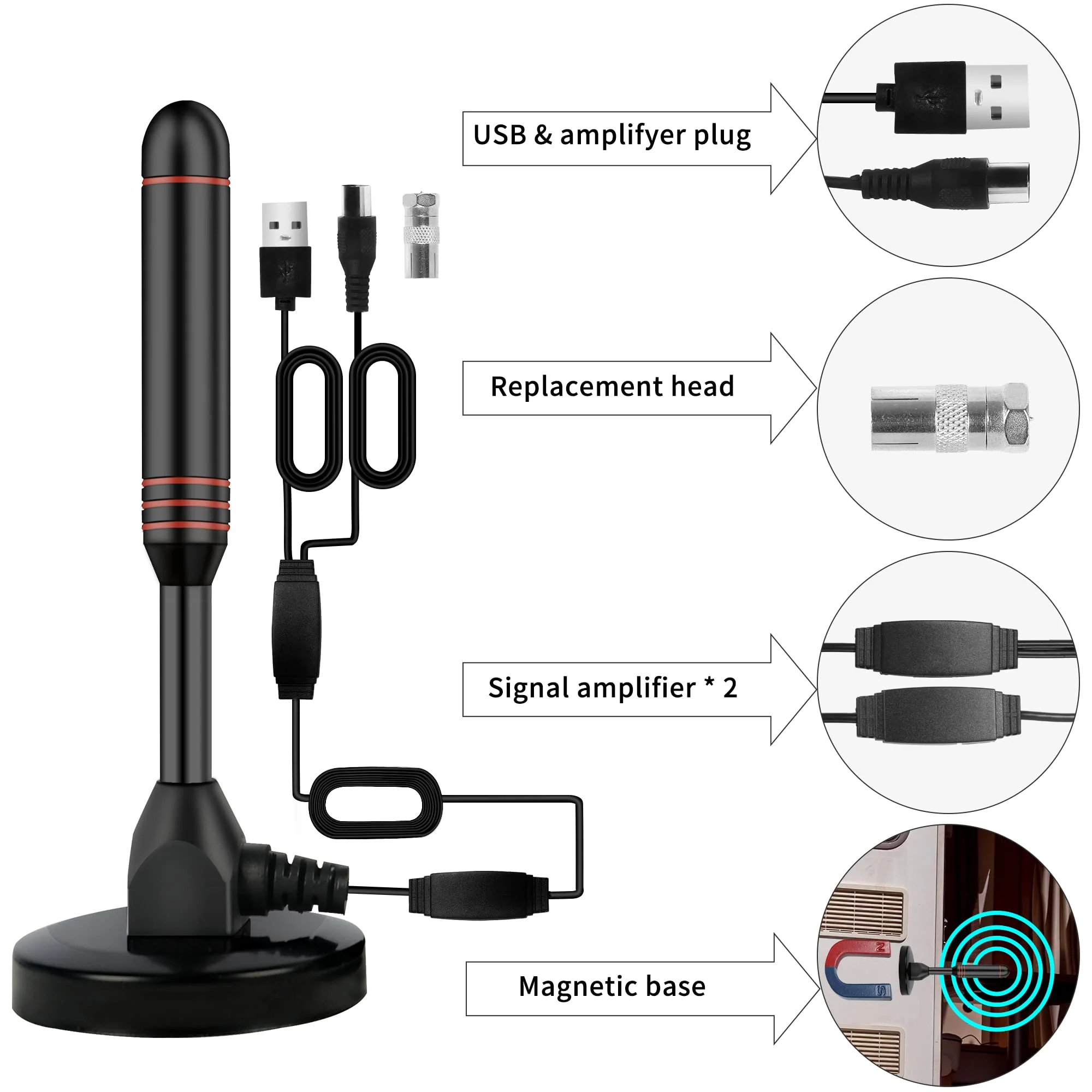 TV Antenna Indoor Antenna for Smart TV with 2 Amplifier Signal Booster for Long Range Reception and All Smart TVs HD Digital Antenna for Local Channels Supports 4K 1080p(Red) Red - Image 4