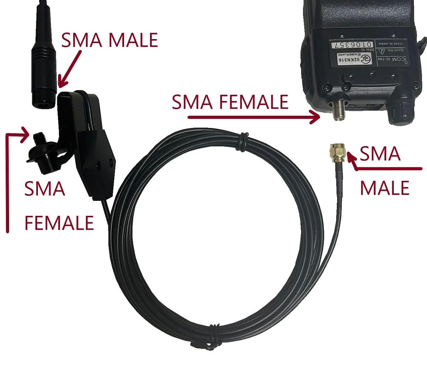 TW-MB-WCMS Window Clip Mounts for Handheld Antenna Two Way Radio Accessories Car Mounts Bracket The end of Cable is SMA Male Connector The Center of TW-MB-WCM is SMA Female Connector - Image 6