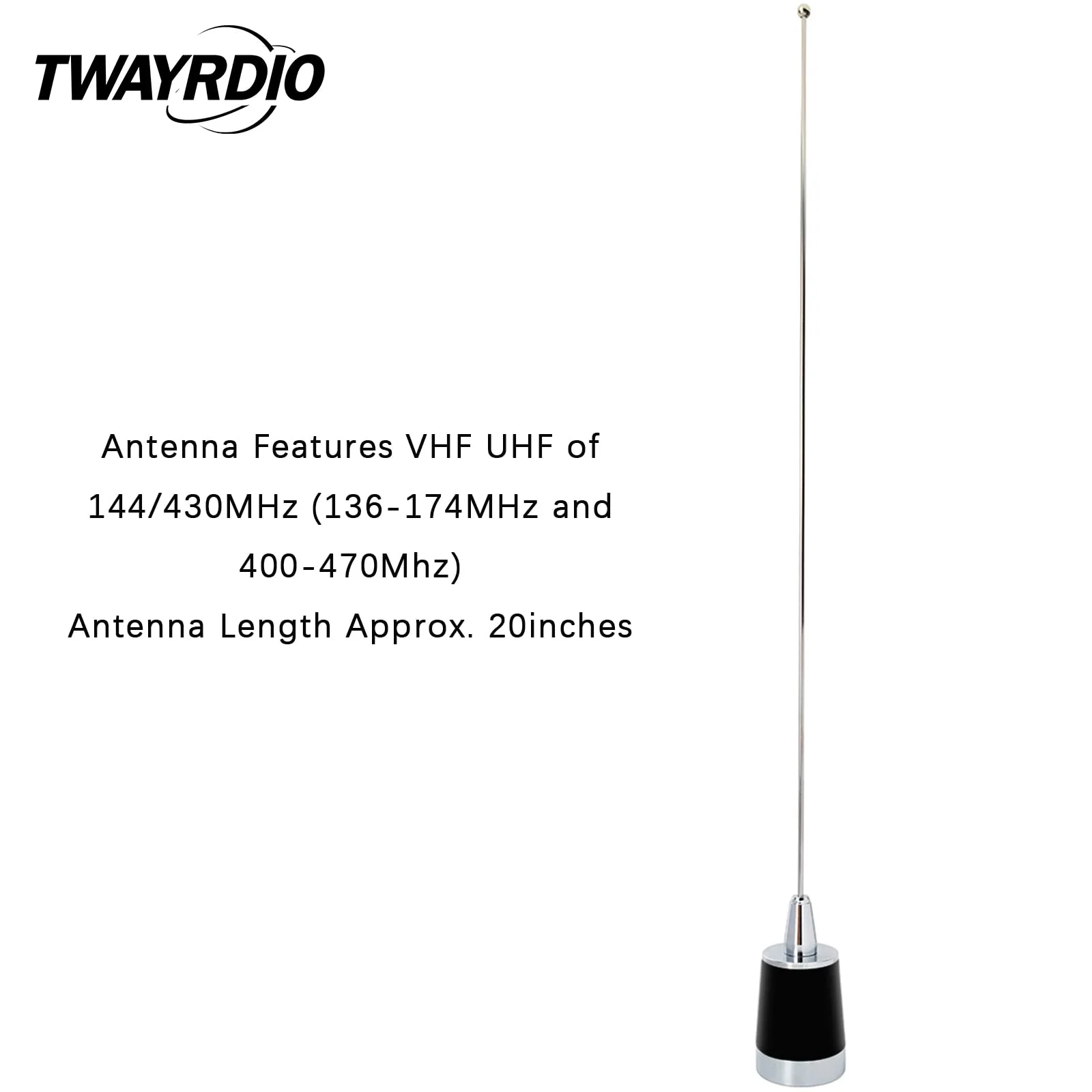 TWAYRDIO NMO Dual Band Antenna, 144MHz VHF and 430MHz UHF Two Way Antenna for Motorola Kenwood Icom Vertex Blackbox HYT Hytera Mobile Radios, Requires NMO Mount - Image 2