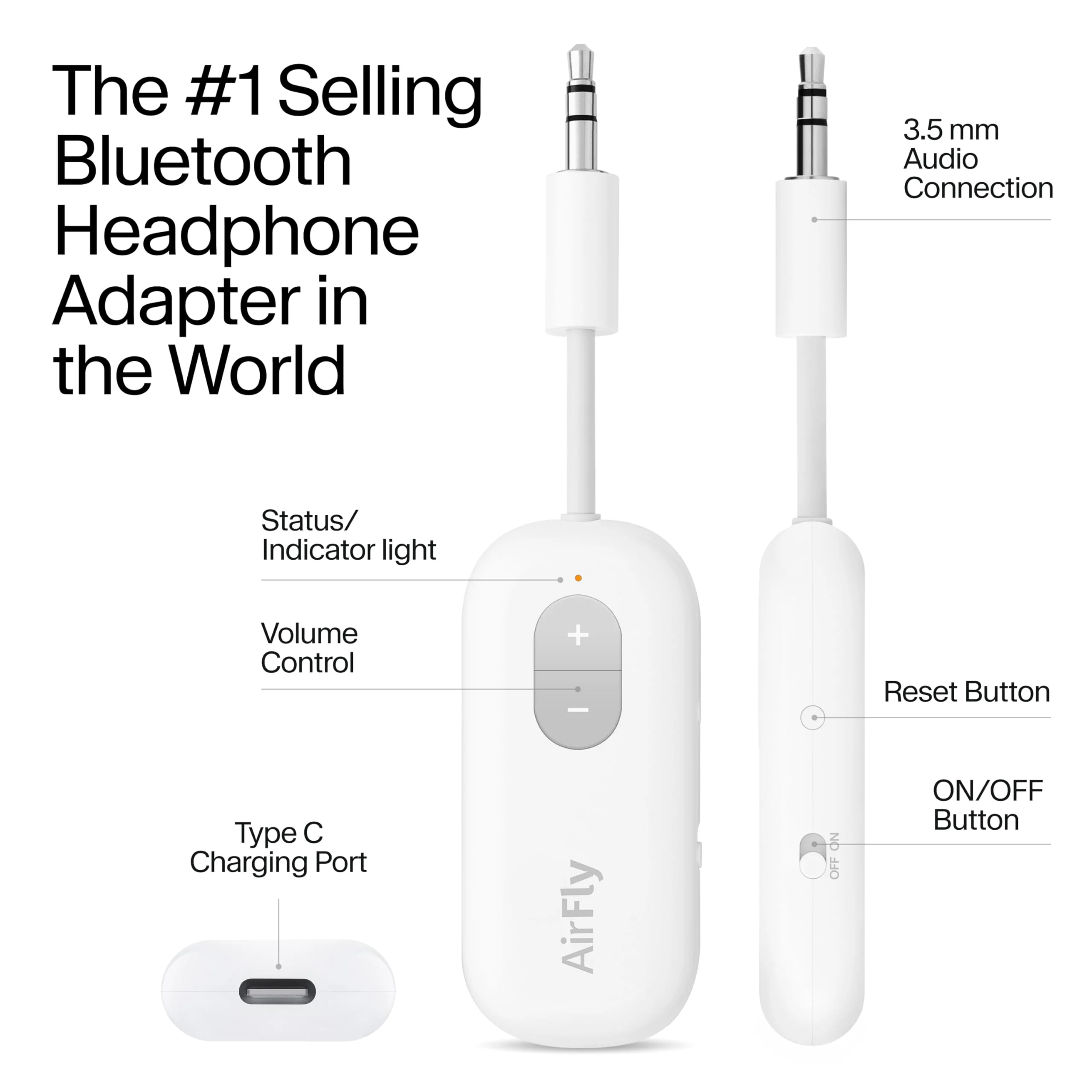 Twelve South AirFly SE | Bluetooth Wireless Audio Transmitter Adapter for AirPods/Headphones, 20+ Hr Battery, Works with 3.5mm aux Jacks on Airplanes, TVs, Gym Equipment, and Travel White - Image 4