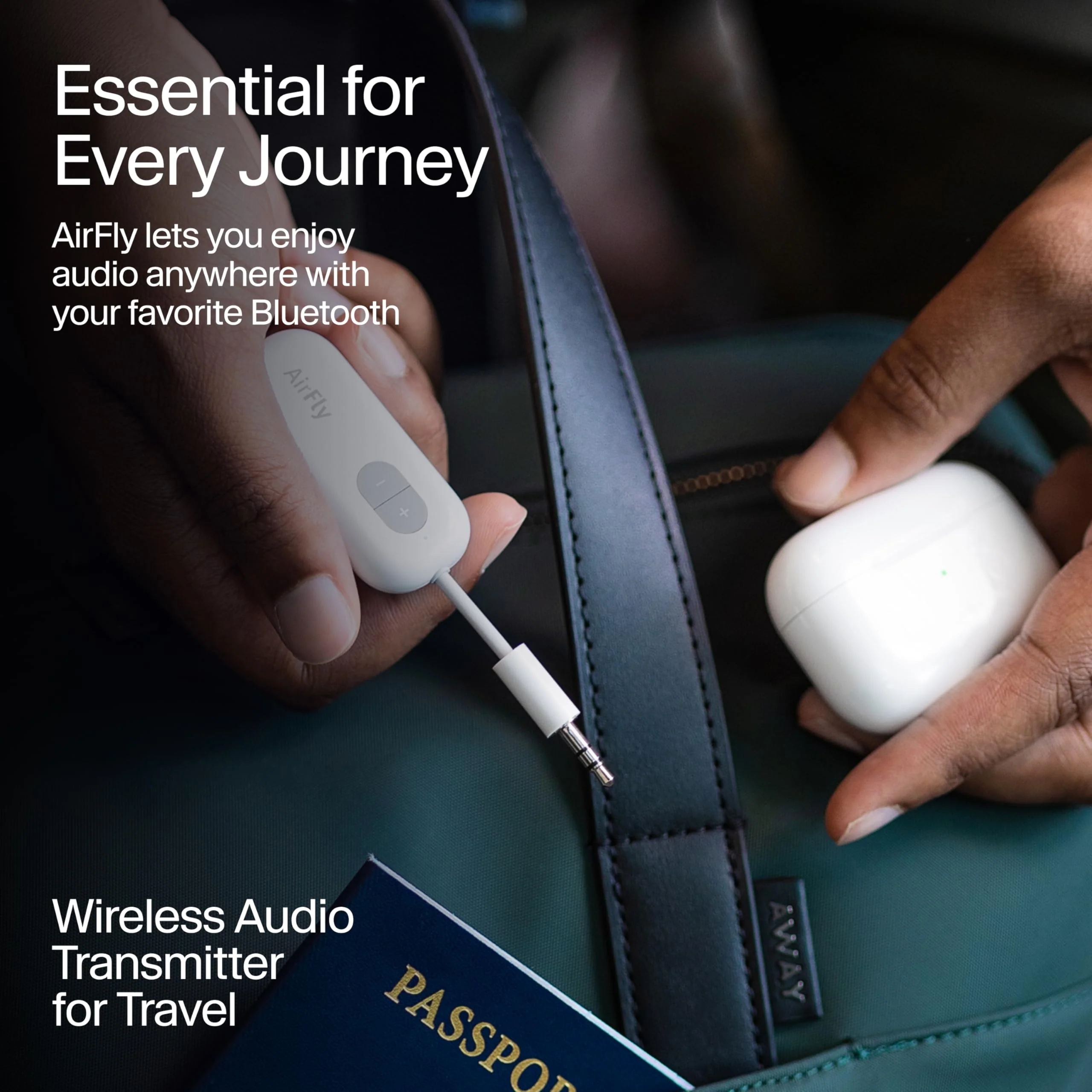 Twelve South AirFly SE | Bluetooth Wireless Audio Transmitter Adapter for AirPods/Headphones, 20+ Hr Battery, Works with 3.5mm aux Jacks on Airplanes, TVs, Gym Equipment, and Travel White - Image 6