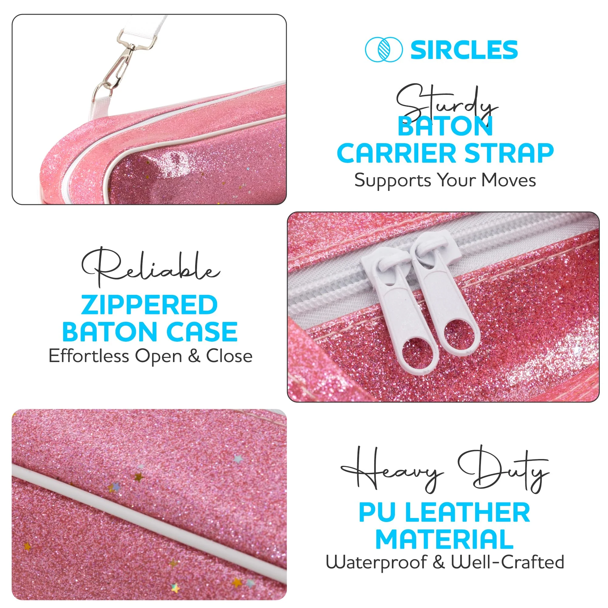 Twirling Baton Bag Case with Adjustable Shoulder Strap - Pink Sparkle Case for Majorette Marching Dance Batons - Complete with 2 Rainbow Dance Ribbons Baton Bag Pink - Image 4
