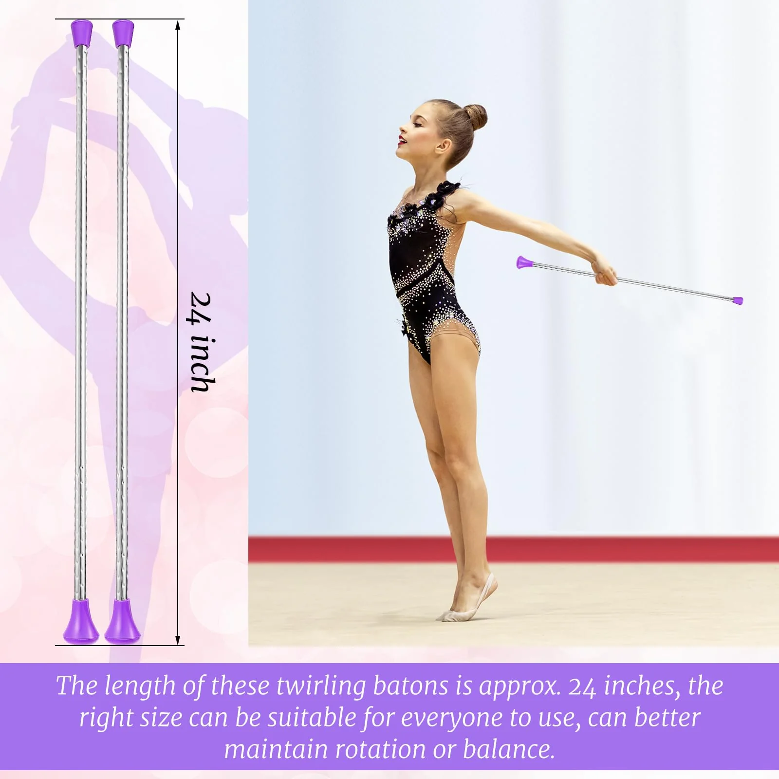 Twirling Baton Unisex Kids' Gymnastics Dance Baton Metal Baton Marching Band Baton Parade Baton Stick for Talent Shows, Artistic Dancing, Baton Twirling, 24 Inch Purple - Image 2