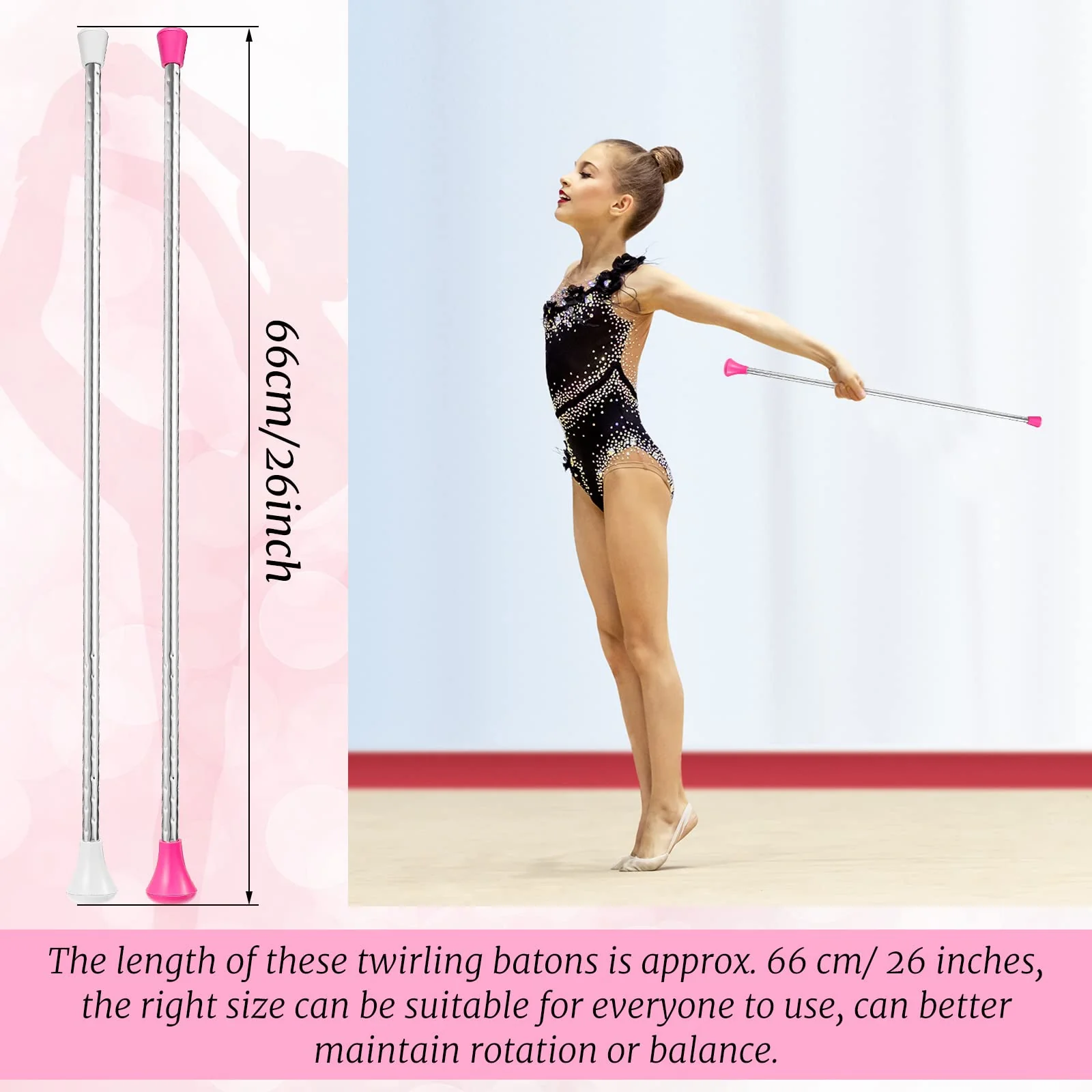 Twirling Baton Unisex Kids' Gymnastics Dance Baton Metal Baton Marching Band Baton Parade Baton Stick for Talent Shows, Artistic Dancing, Baton Twirling (White, Pink,26 Inch) White, Pink 26 Inch - Image 2