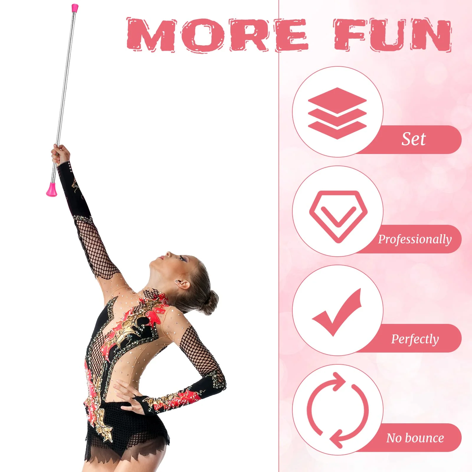 Twirling Baton Unisex Kids' Gymnastics Dance Baton Metal Baton Marching Band Baton Parade Baton Stick for Talent Shows, Artistic Dancing, Baton Twirling (White, Pink,26 Inch) White, Pink 26 Inch - Image 4