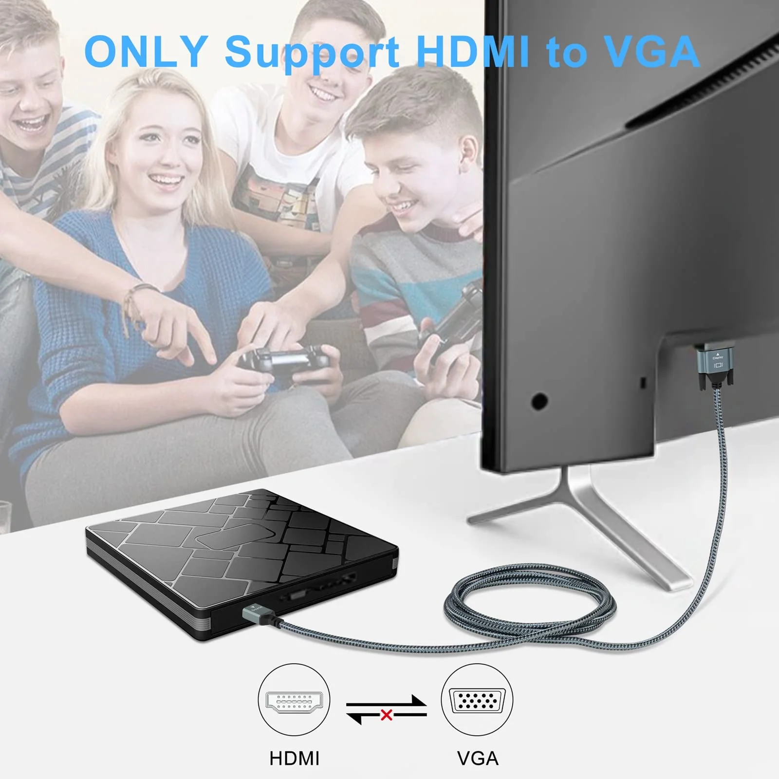 Twozoh HDMI to VGA Cable 3.3FT. Aluminum Alloy Shell Nylon Braided & Gold-Plated Support 1080P/60HZ 1 Pack - Image 6