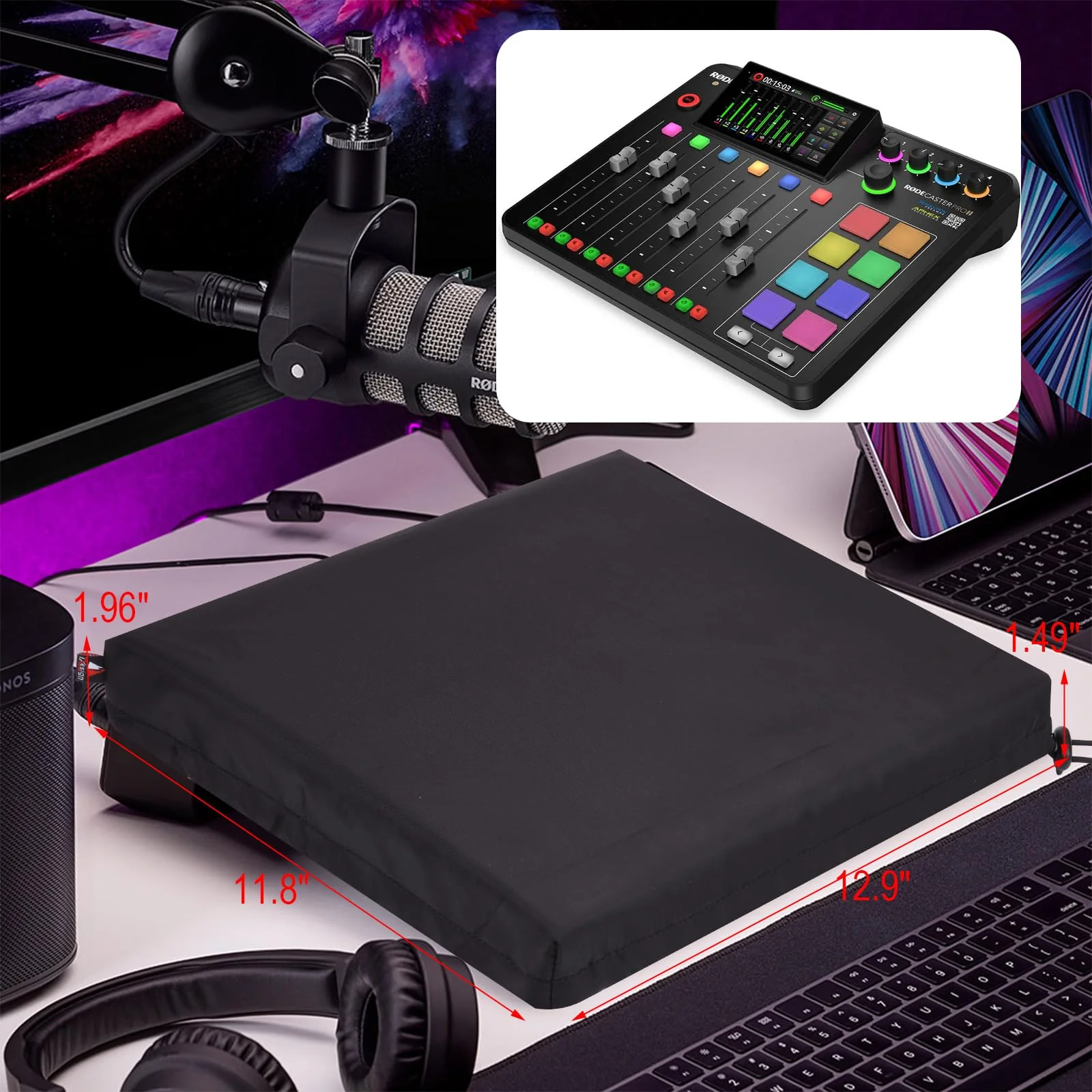 TXEsign Dust Cover Compatible with RØDE RØDECaster Pro II Production Solution, Nylon Audio Console Mixer Case Interface Dust Cover - Image 3