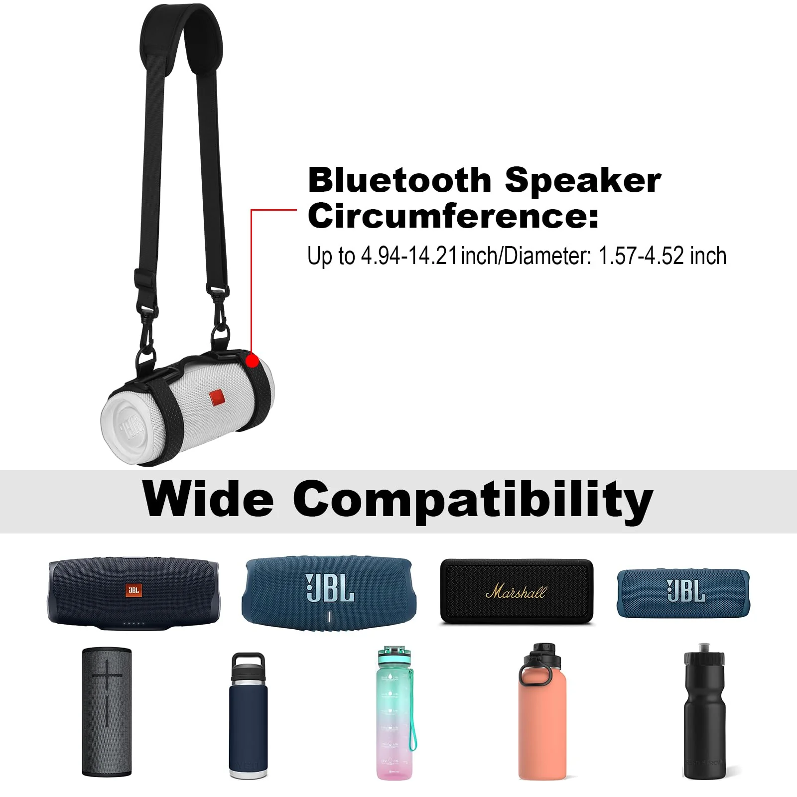TXEsign Portable Speaker Strap Holder Carrier for JBL Charge 4/5, JBL Flip 5/6, UE Boom 3 Speaker, Adjustable Strap Speaker Mount Holder Sling Strap Water Bottle Holder for Walking Hiking Camping - Image 4