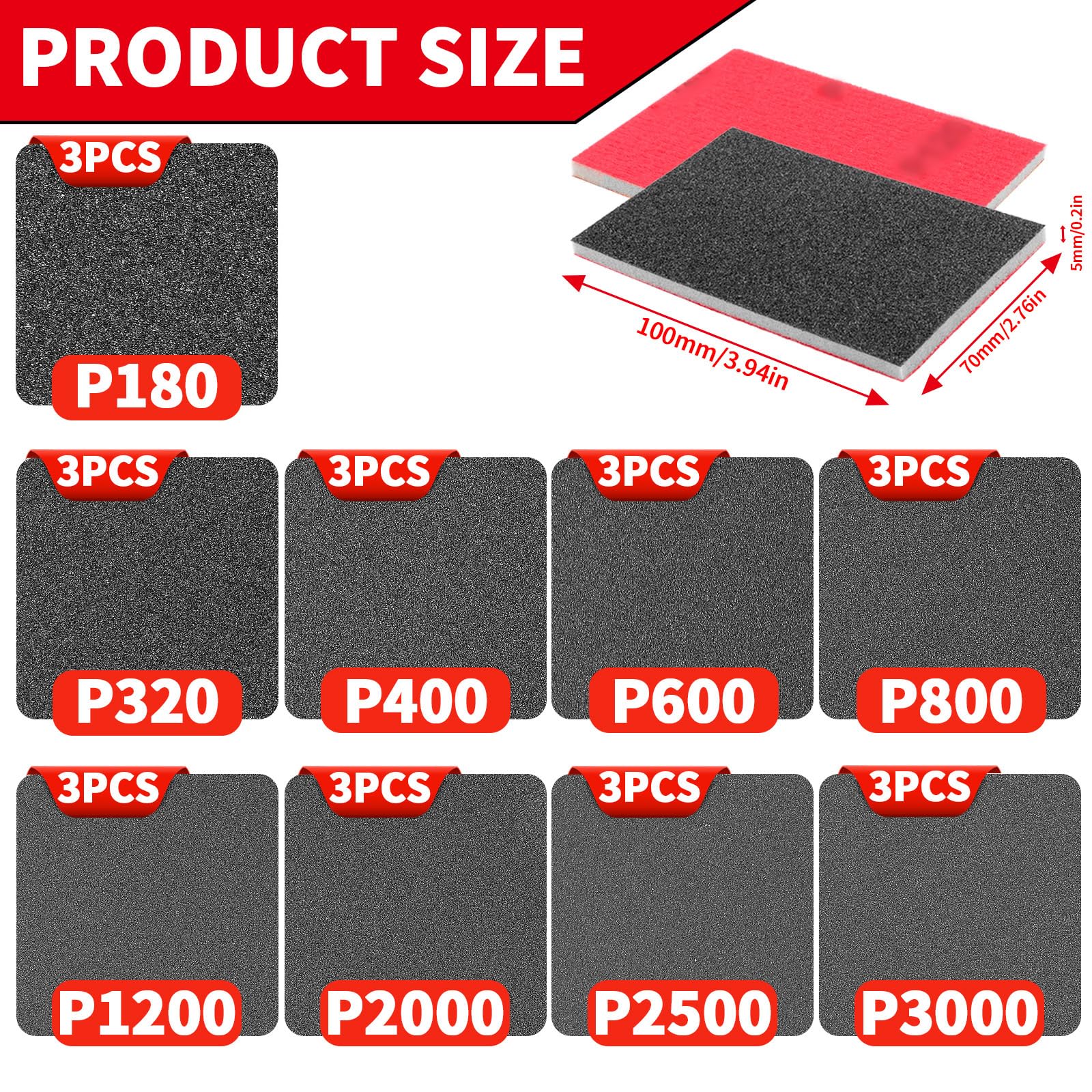 TXXATX 27 Pieces Sanding Sponge 180-3000 Grits Sponge Sanding Pads Wet and Dry Blocks Sandpapers Flexible Pads Washable and Reusable for Drywall Wood Furniture Metal Polishing Painting Auto Repair Mix Grits - Image 3