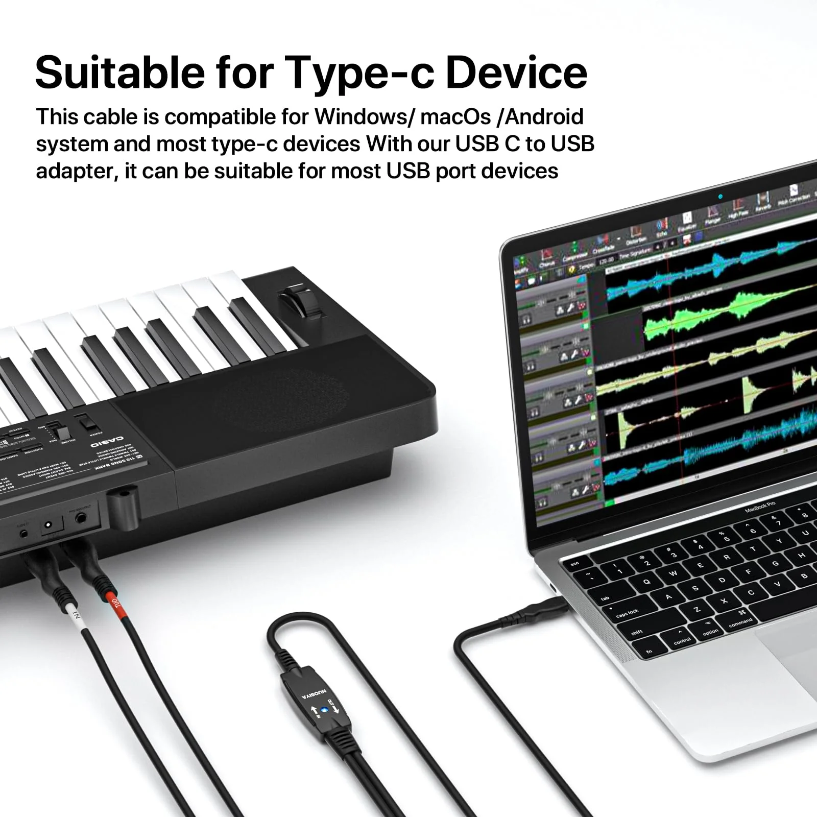 Type-C to MIDI Cable 6.5Ft,Type-C MIDI Interface Adapter,MIDI to Type-C Cable Converter for Music Keyboard Piano to PC Mac Laptop Windows Android - Image 4