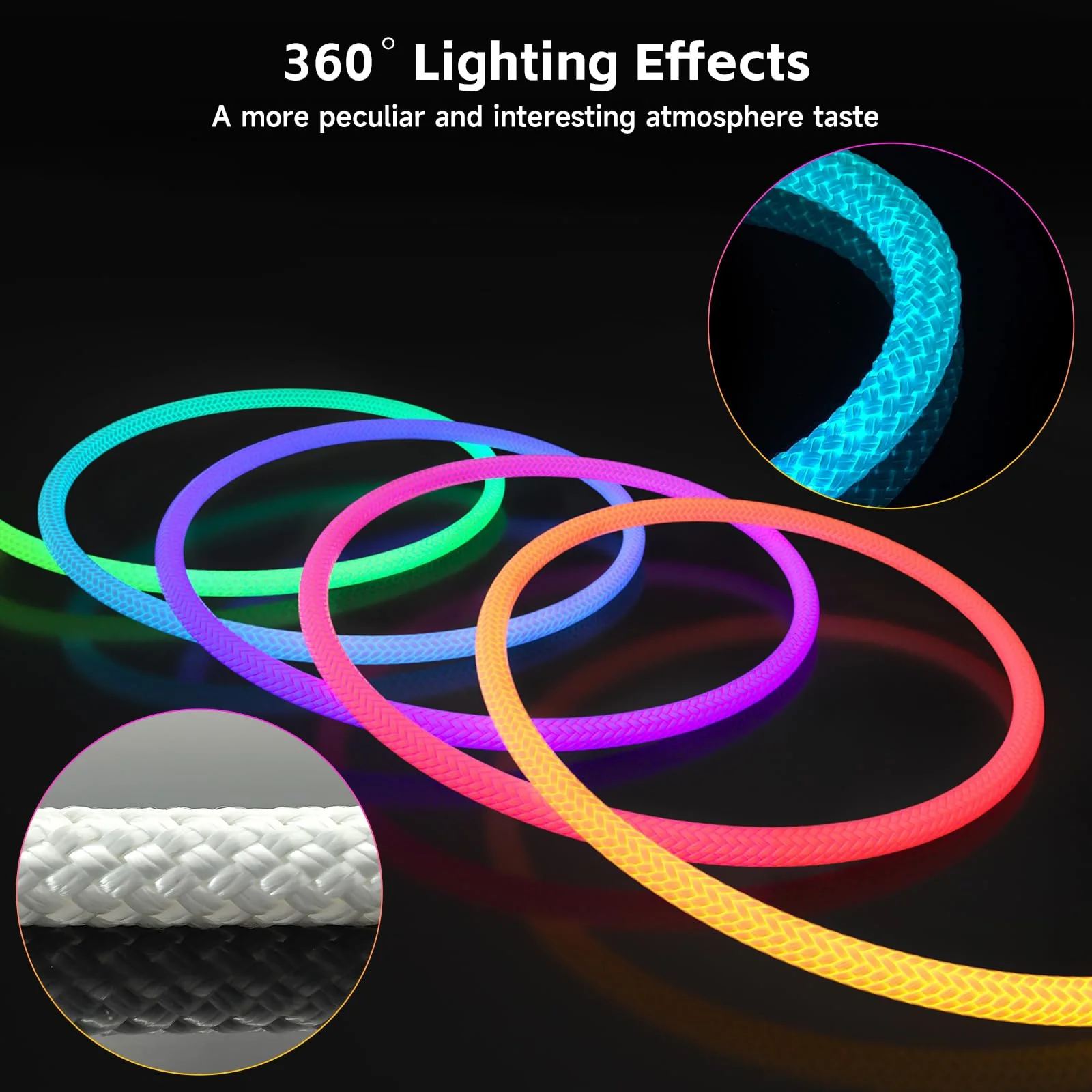 Tyute LED Rope Lights, 9.84ft Neon LED Lights Strip with 360 Degree Luminous, 5V USB Flexible IP67 Waterproof Music Sync Remote APP Control Gaming Lights Accessories for Bedroom Outdoor Décor - Image 2