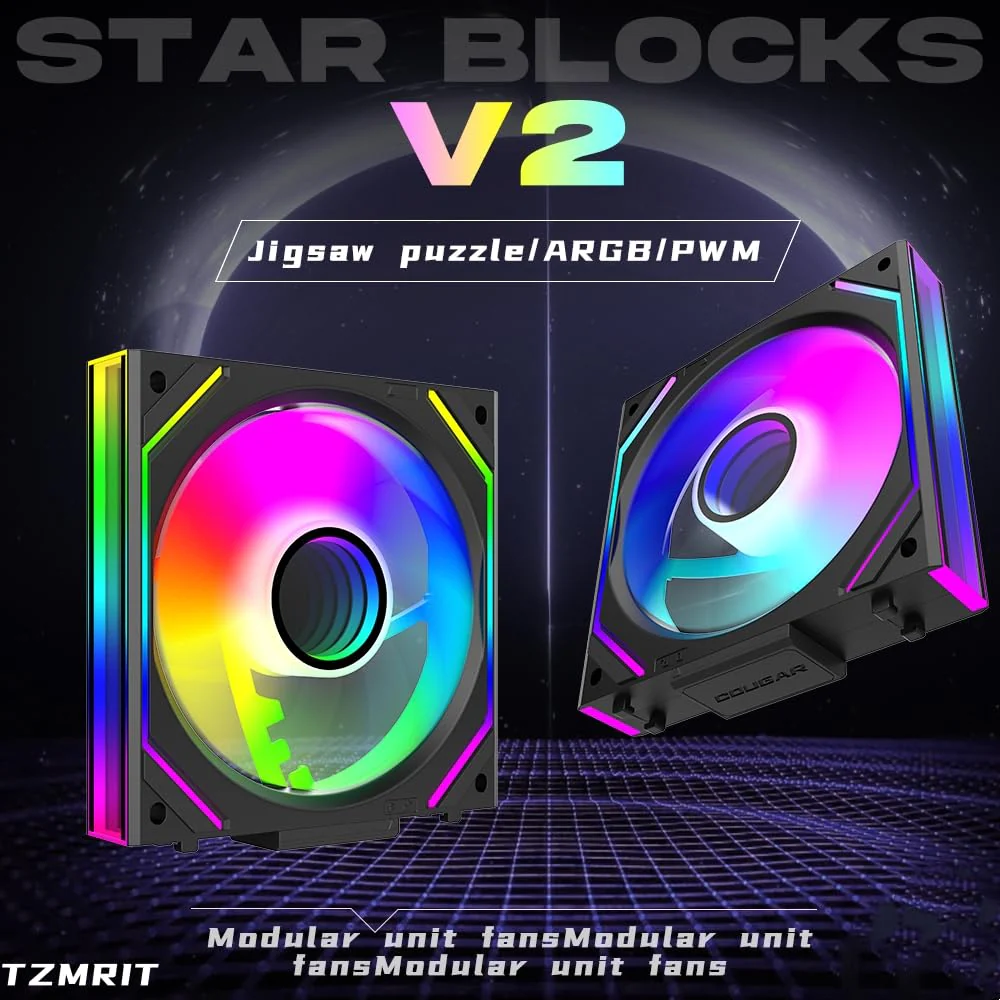 TZMRIT Interstellar-V2 Infinity Mirror ARGB PWM Fan 120 mm Black, RGB Fan 120 mm, Triple Pack (Black) Black-V2 - Image 2