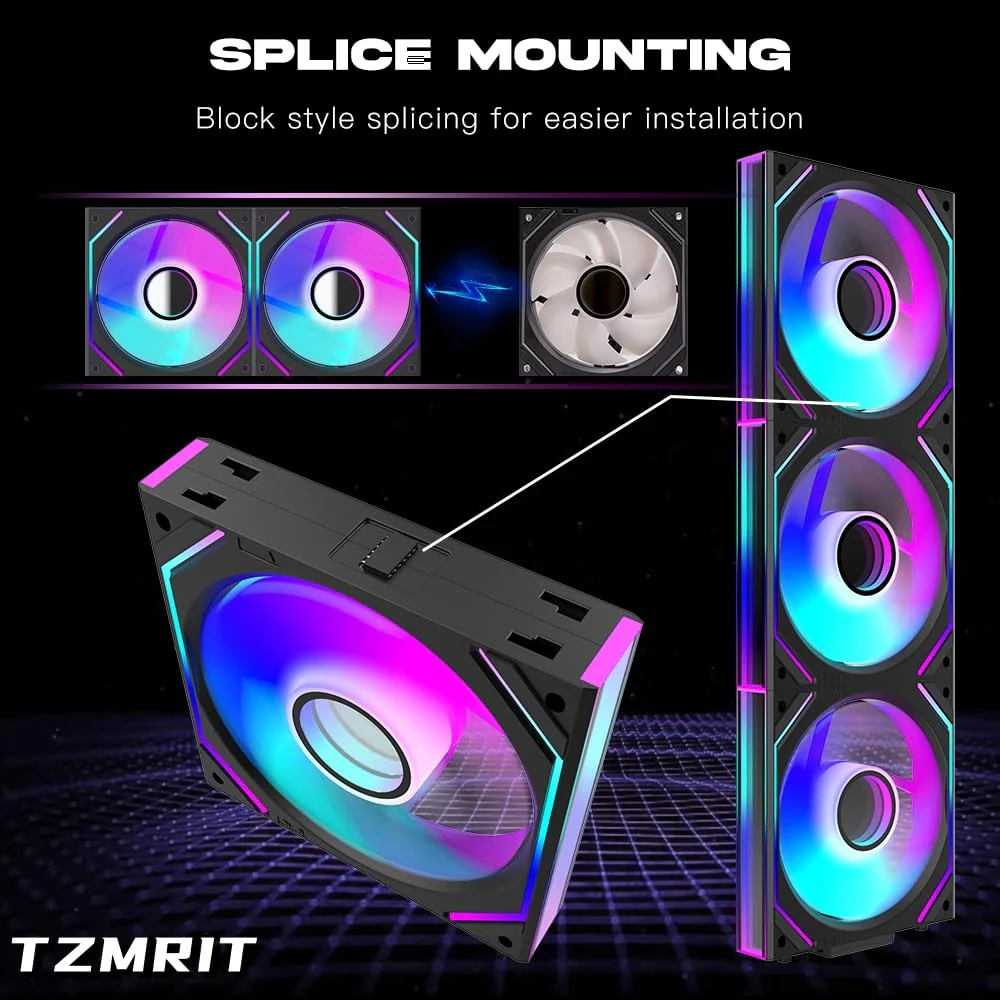 TZMRIT Interstellar-V2 Infinity Mirror ARGB PWM Fan 120 mm Black, RGB Fan 120 mm, Triple Pack (Black) Black-V2 - Image 3
