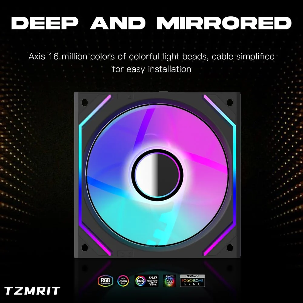 TZMRIT Interstellar-V2 Infinity Mirror ARGB PWM Fan 120 mm Black, RGB Fan 120 mm, Triple Pack (Black) Black-V2 - Image 5