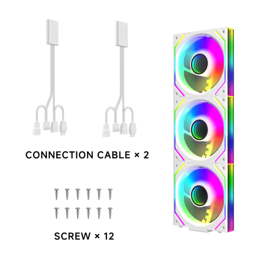 TZMRIT Interstellar-V2 Infinity Mirror ARGB PWM Fan 120 mm White, RGB Fan 120 mm, Triple Pack (White Reverse Flow) White Reverse Flow-V2 - Image 6