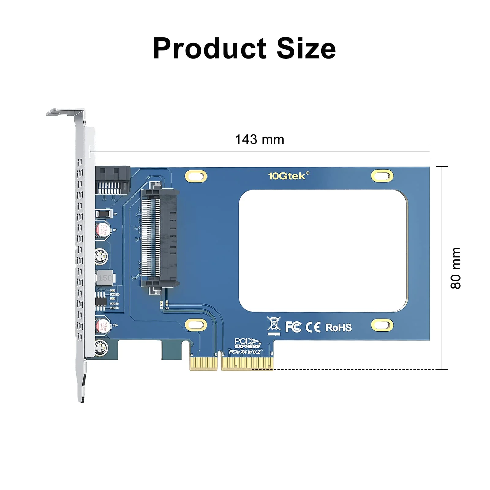 U.2 SFF-8639 to PCIe NVMe SSD Adapter Card, PCIe 3.0 X4 Expansion Card for 2.5" U.2 NVMe SSD or 2.5" SATA SSD (1x) SFF-8639 - Image 3