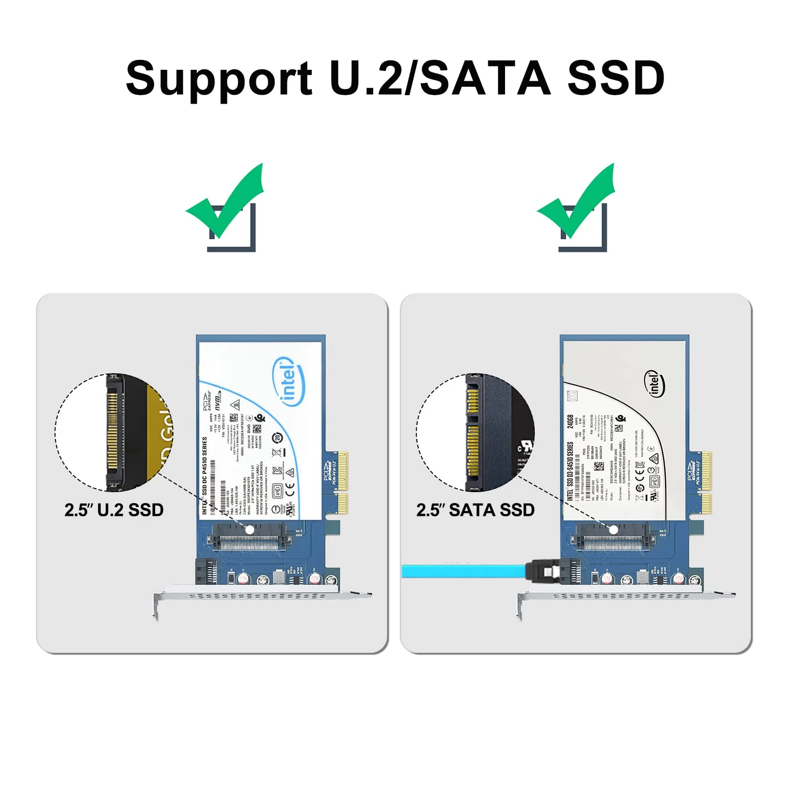 U.2 SFF-8639 to PCIe NVMe SSD Adapter Card, PCIe 3.0 X4 Expansion Card for 2.5" U.2 NVMe SSD or 2.5" SATA SSD (1x) SFF-8639 - Image 4