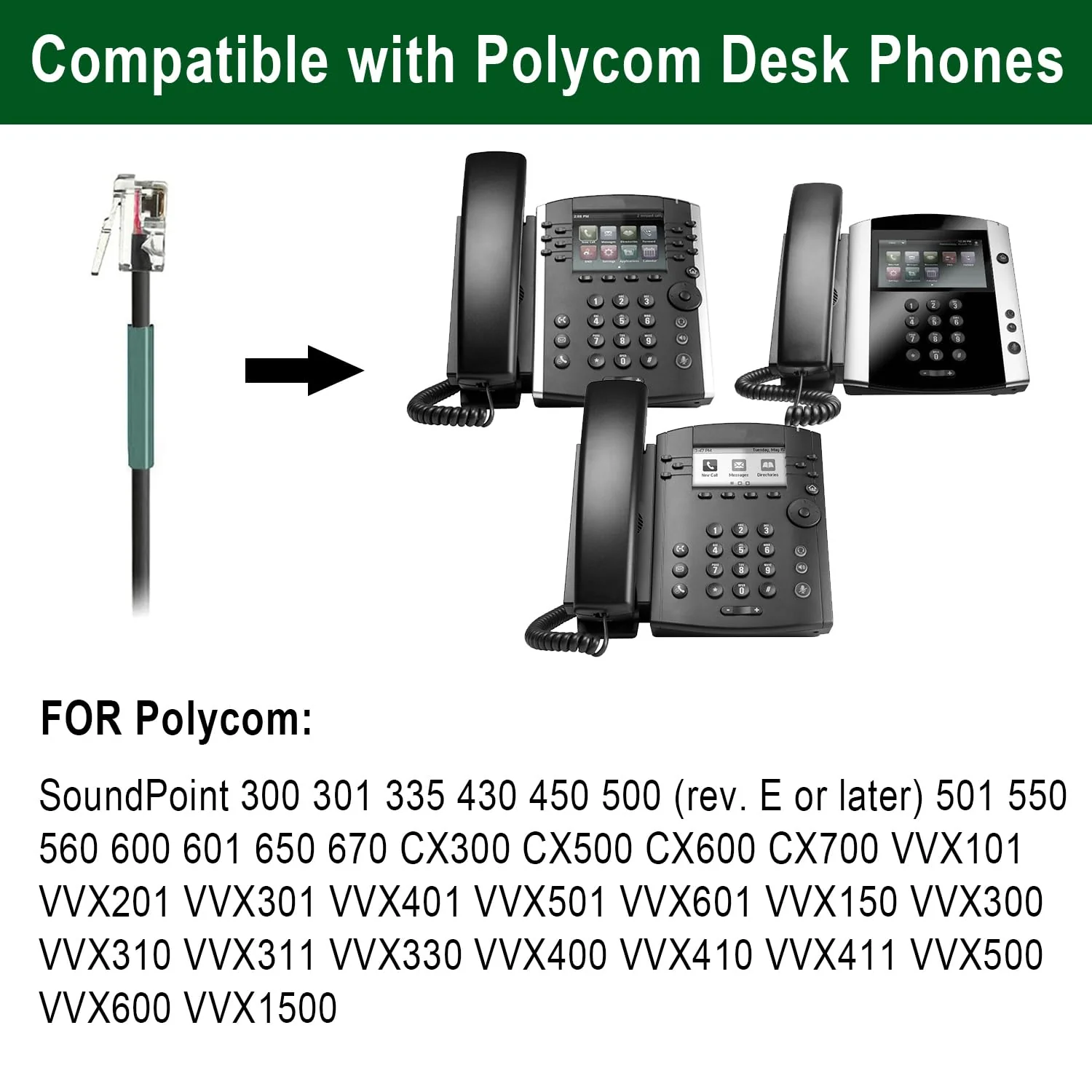 U10P Headset Adapter RJ9 to QD Cable for Plantronics Quick Disconnect Headset Cord Compatible with Polycom VVX411 VVX410 VVX311 VVX310 Plantronics ShoreTel Avaya NEC Aastra Mitel Nortel Landline Phone - Image 3