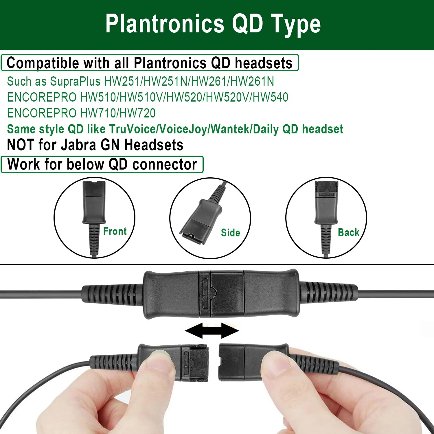 U10P Headset Adapter RJ9 to QD Cable for Plantronics Quick Disconnect Headset Cord Compatible with Polycom VVX411 VVX410 VVX311 VVX310 Plantronics ShoreTel Avaya NEC Aastra Mitel Nortel Landline Phone - Image 4